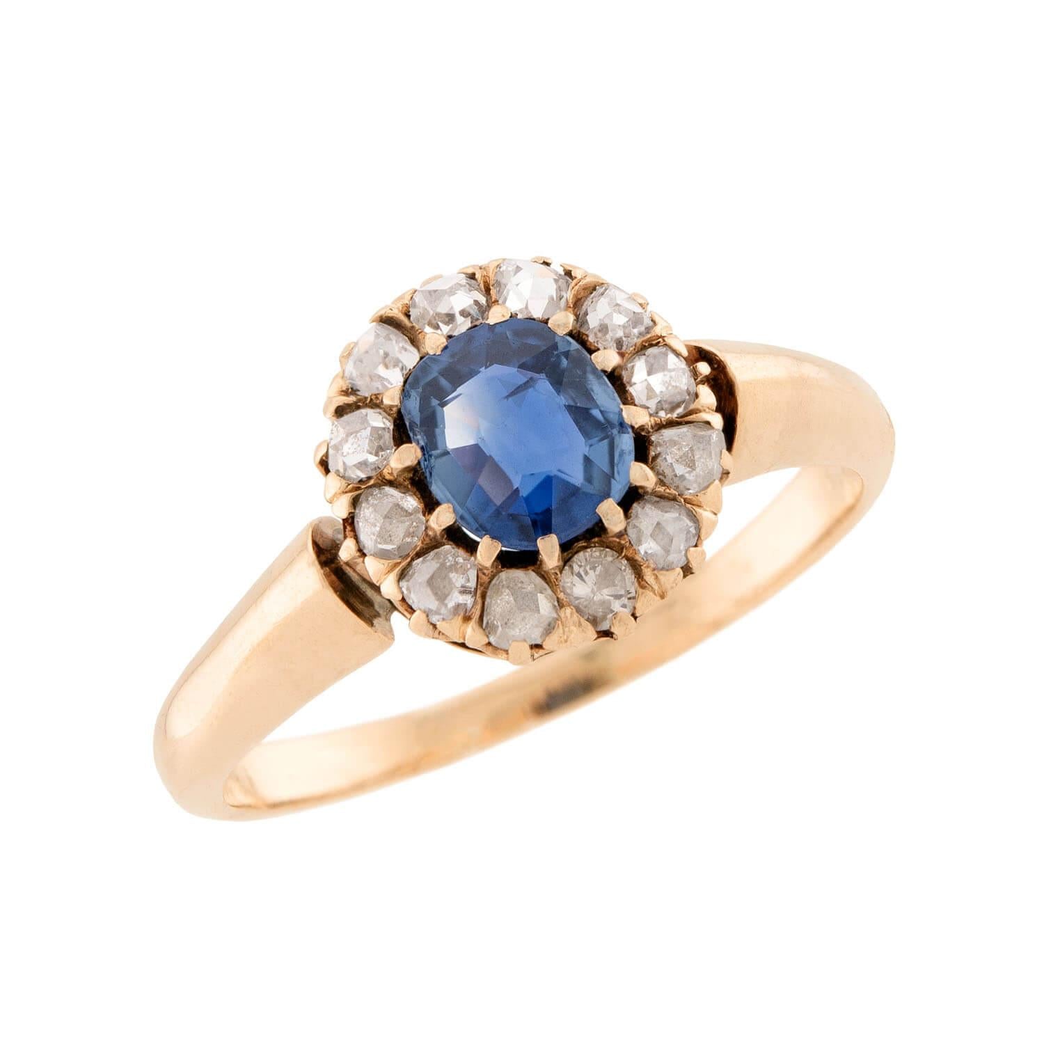 Victorian 14k Sapphire and Diamond Halo Ring