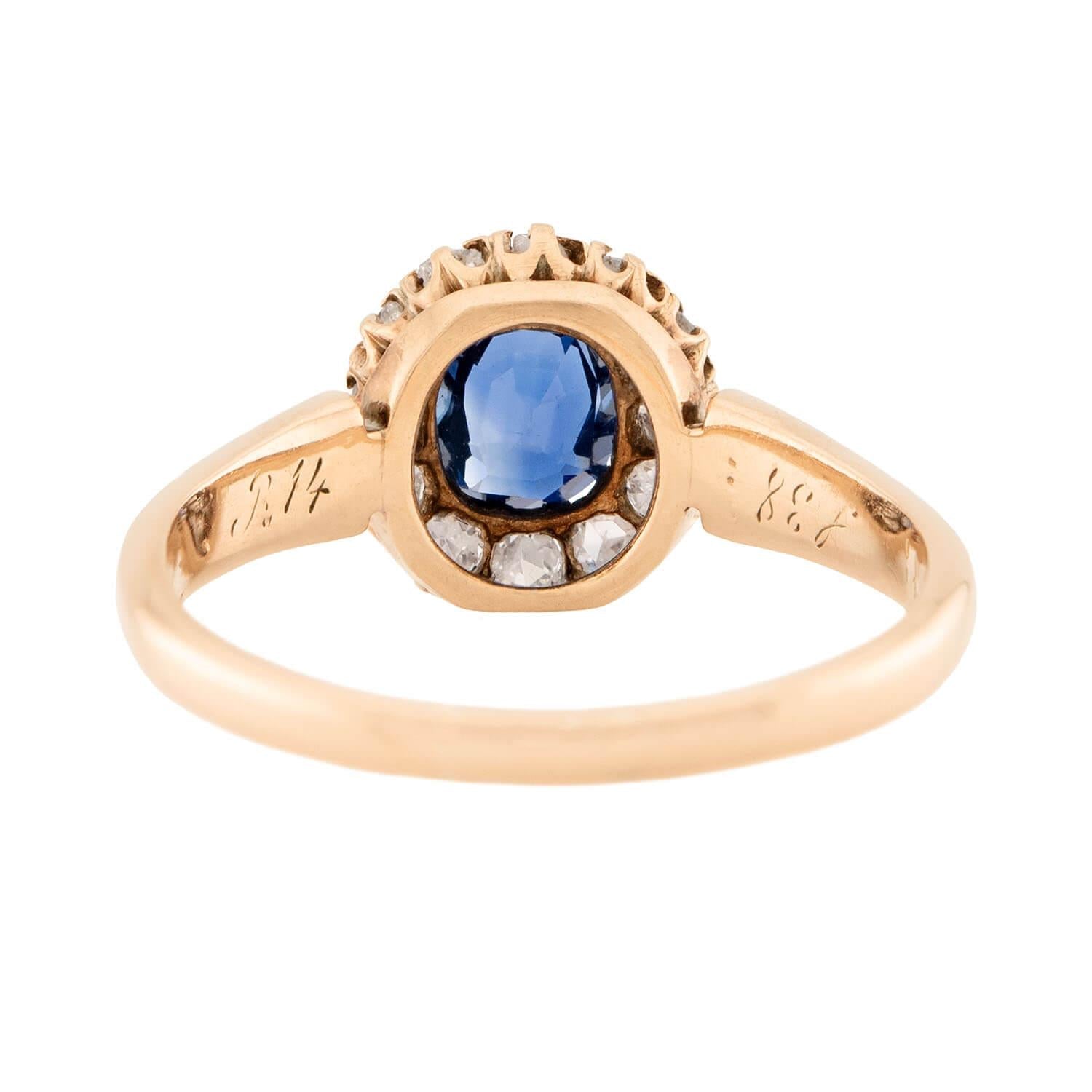 Victorian 14k Sapphire and Diamond Halo Ring