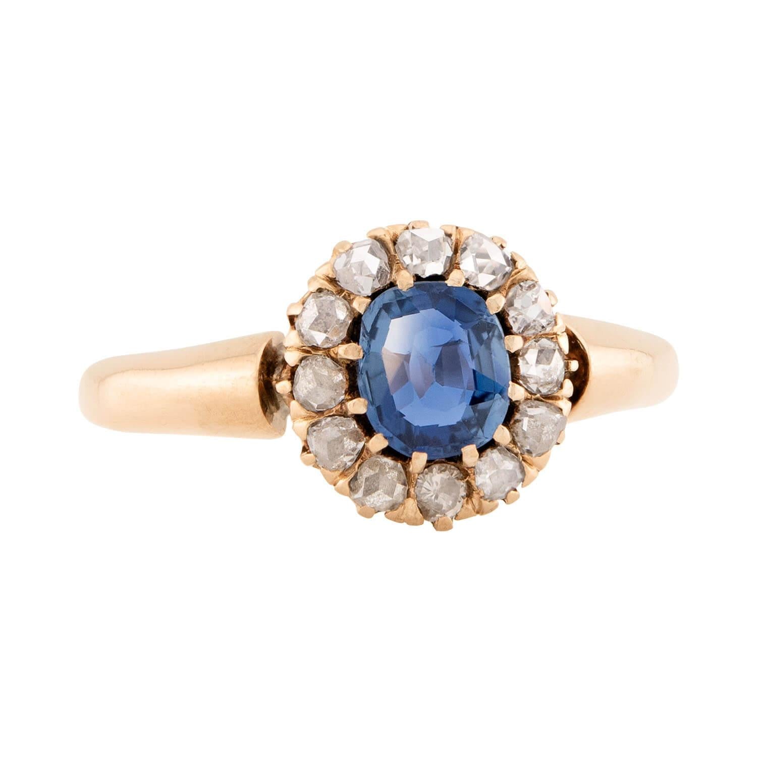 Victorian 14k Sapphire and Diamond Halo Ring