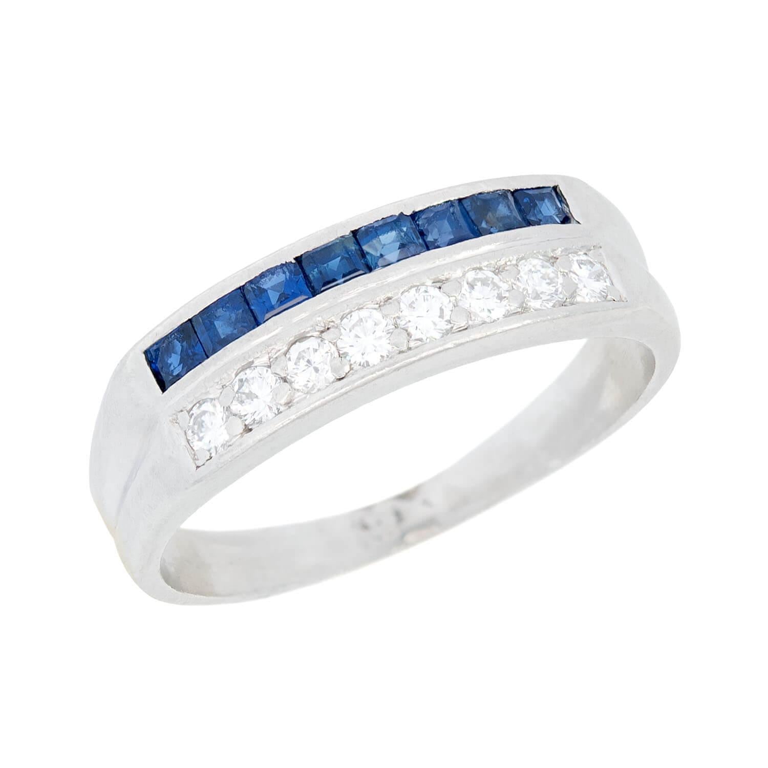 Art Deco Platinum Sapphire and Diamond Band