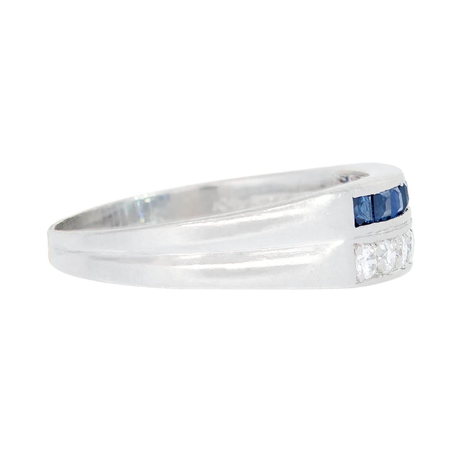 Art Deco Platinum Sapphire and Diamond Band