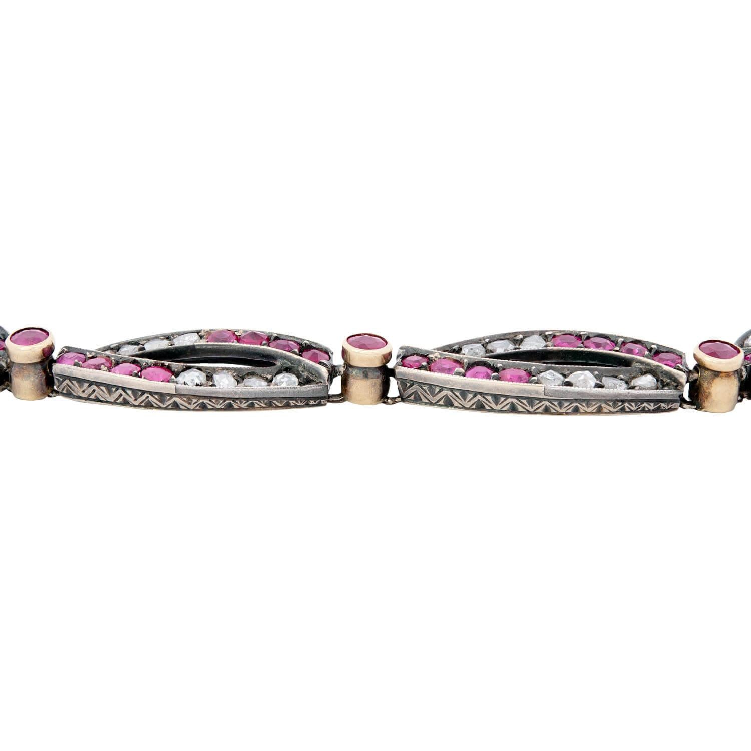 Victorian French 18k/Sterling Silver Ruby and Diamond Bracelet