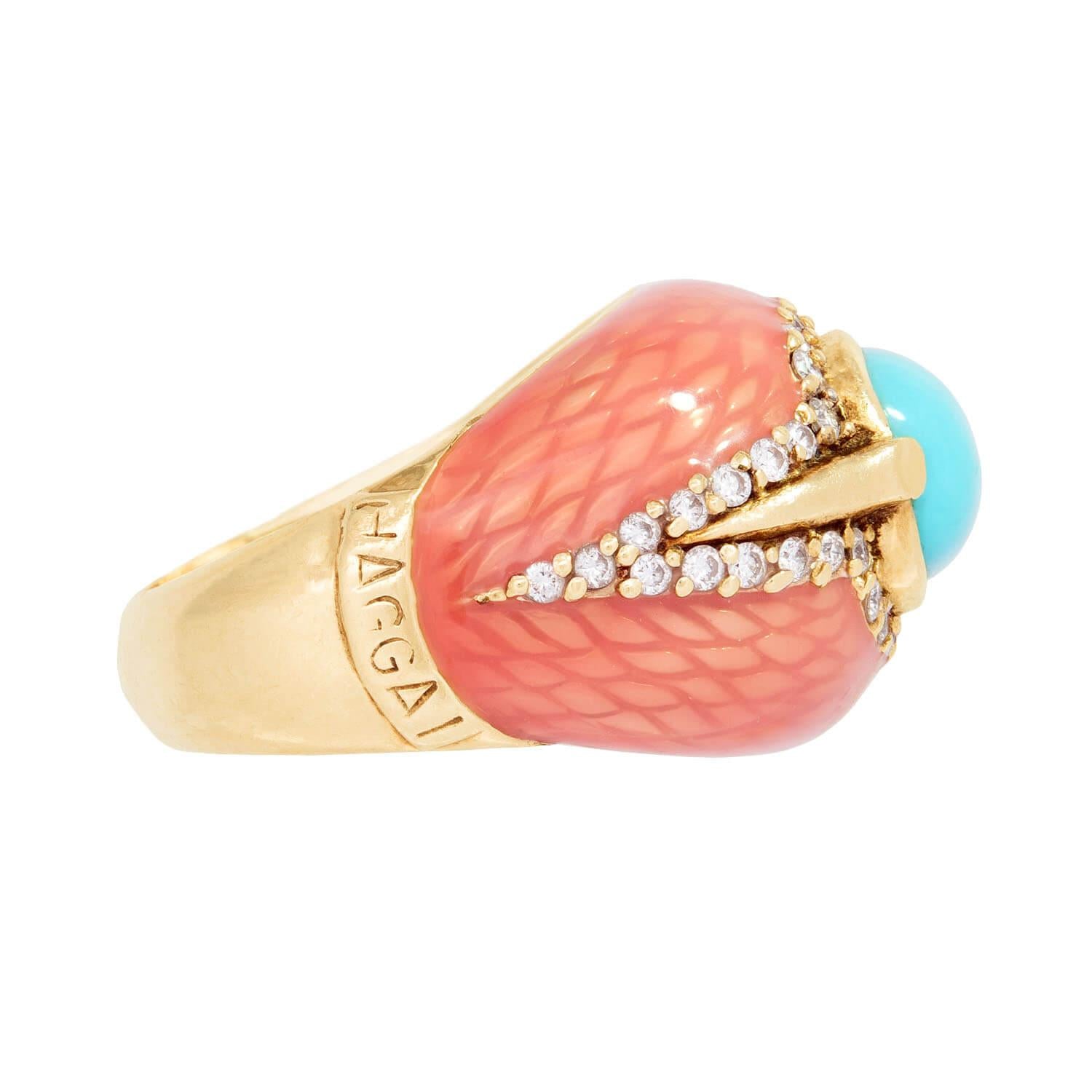 HAGGAI Vintage 14k Turquoise, Diamond, and Enamel Ring