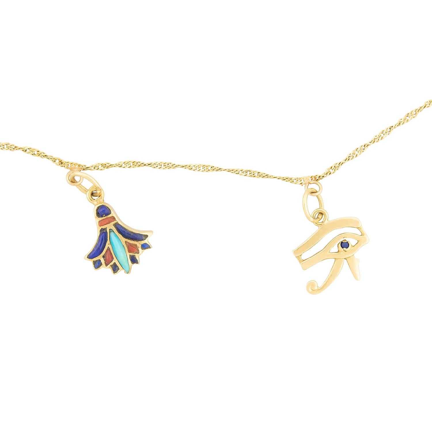 Vintage Egyptian 18k Enamel Charm Necklace