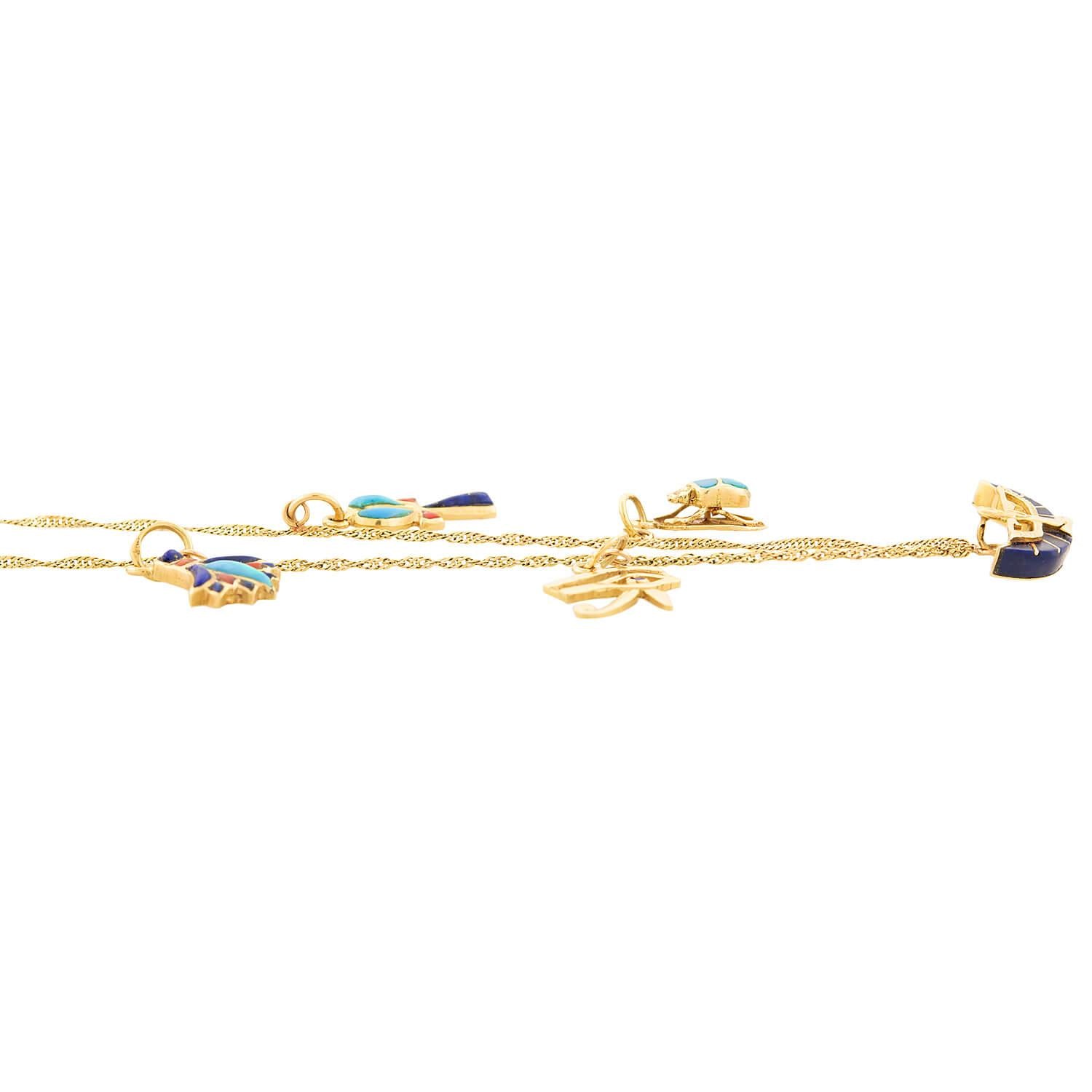 Vintage Egyptian 18k Enamel Charm Necklace