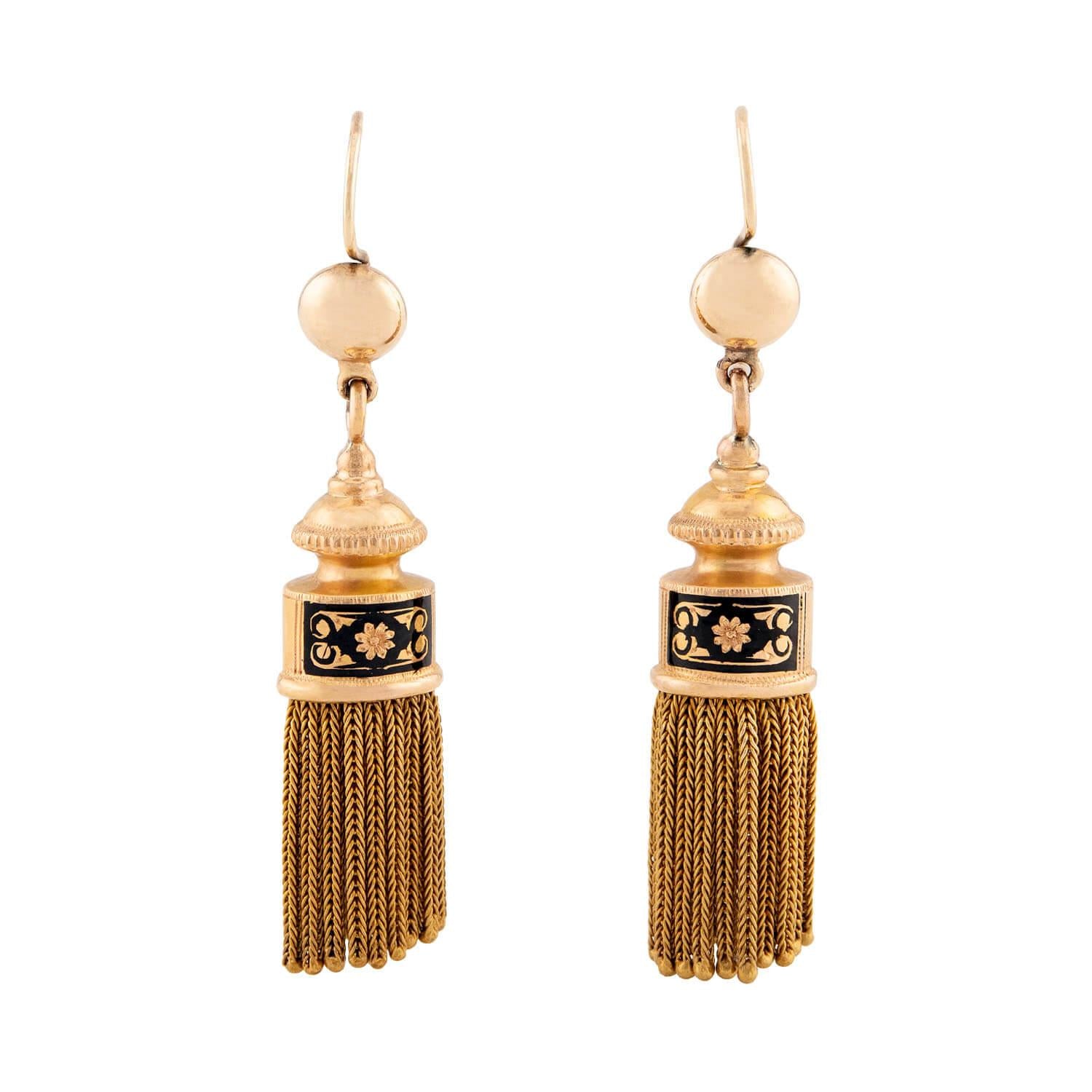 Victorian 22k Enamel Tassel Earrings