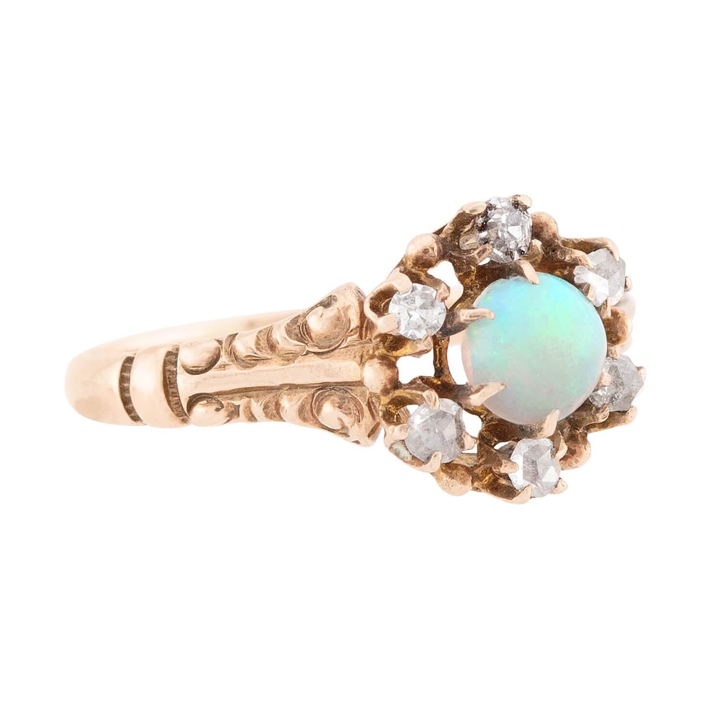 ALLSOP-STELLER INC. Victorian 14k Opal and Diamond Halo Ring