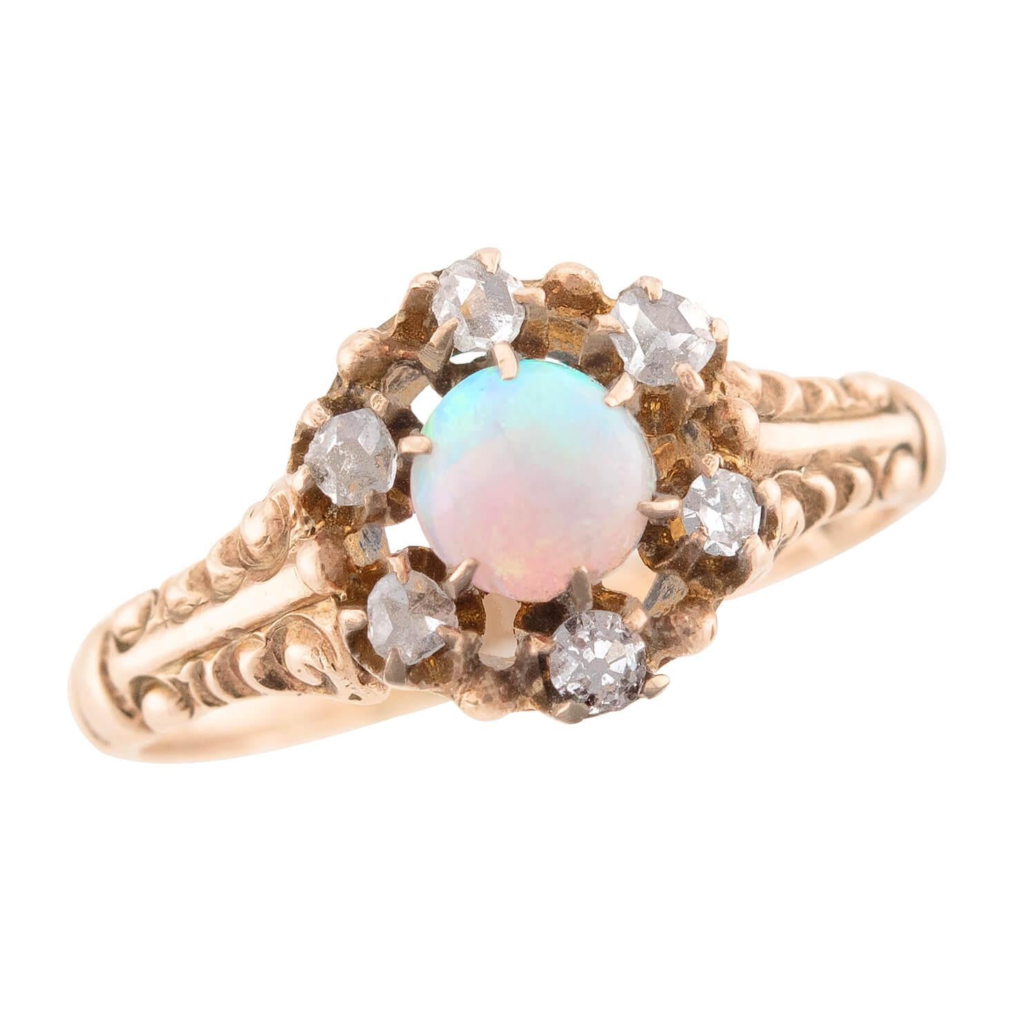 ALLSOP-STELLER INC. Victorian 14k Opal and Diamond Halo Ring