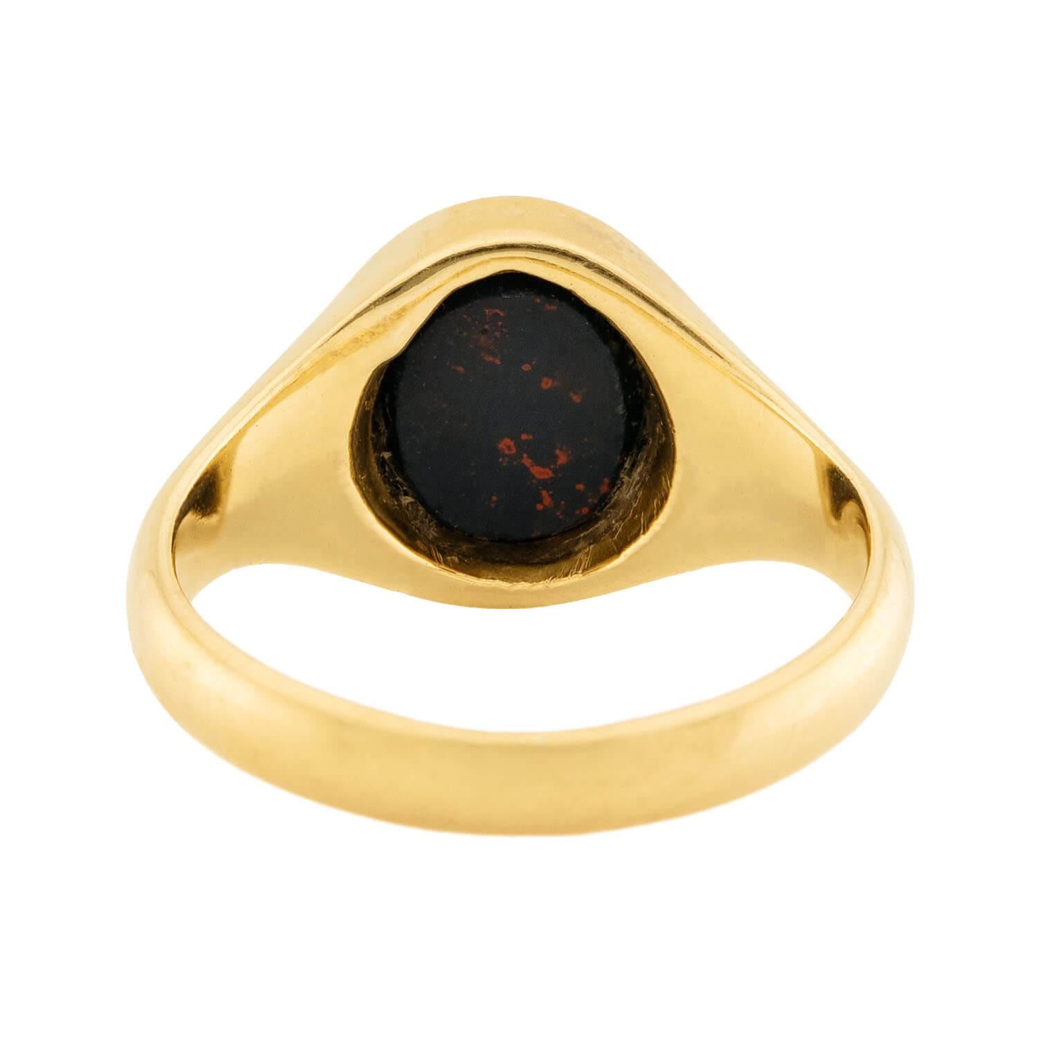 Victorian 18k English Bloodstone Intaglio Signet Ring