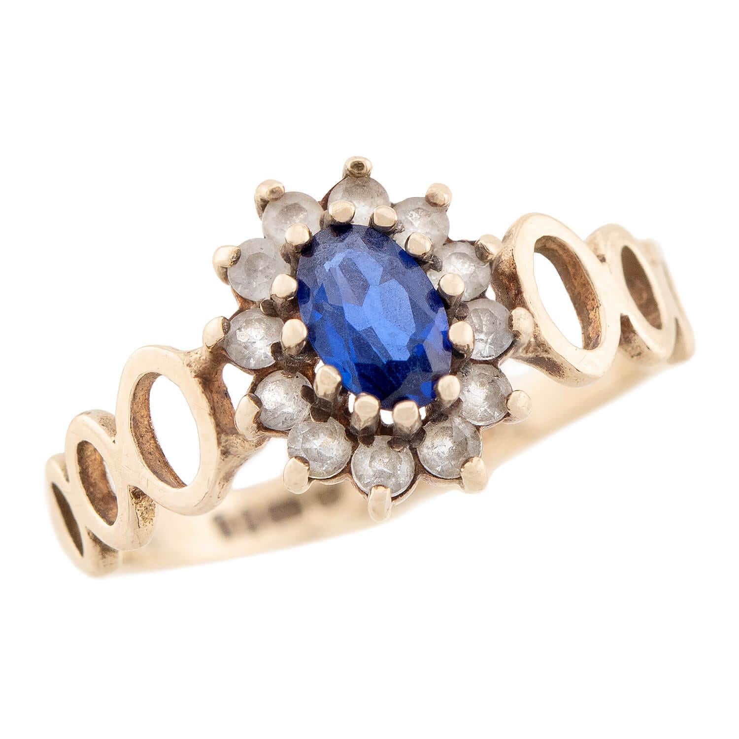 Victorian 9k Sapphire and Diamond Halo Ring