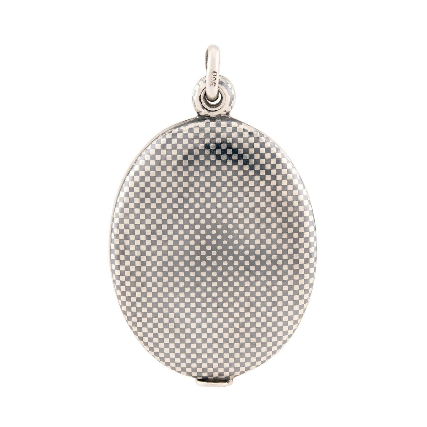 Victorian Sterling Silver Niello Checkerboard Locket