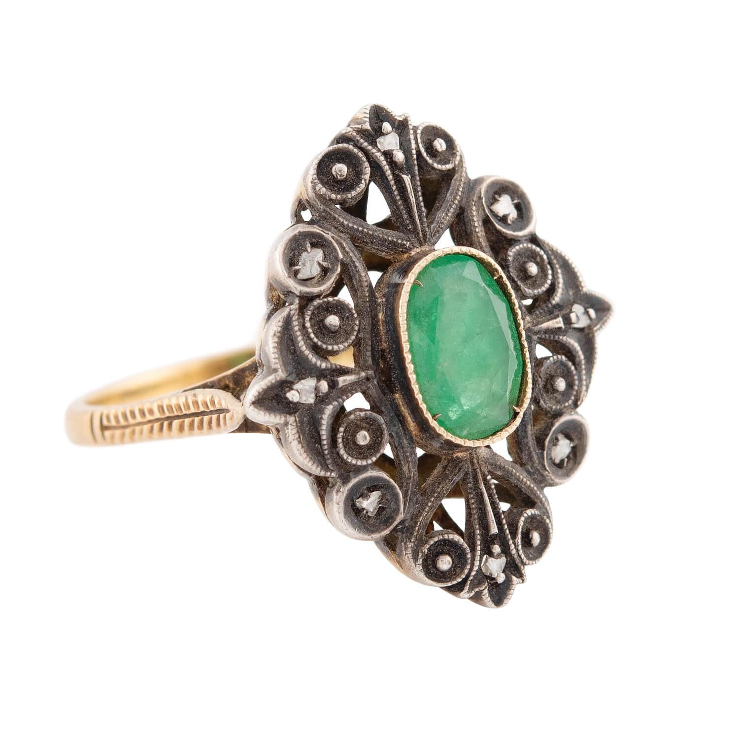 Art Deco 18k/Sterling Silver Emerald Ring