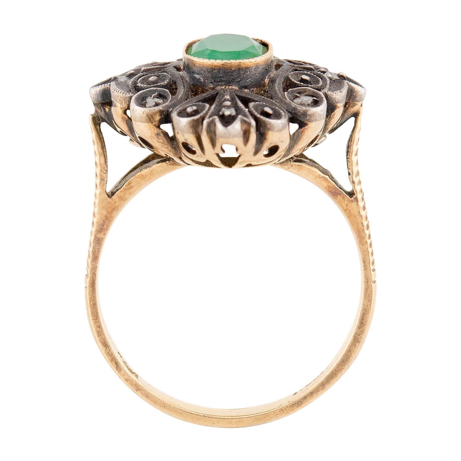 Art Deco 18k/Sterling Silver Emerald Ring