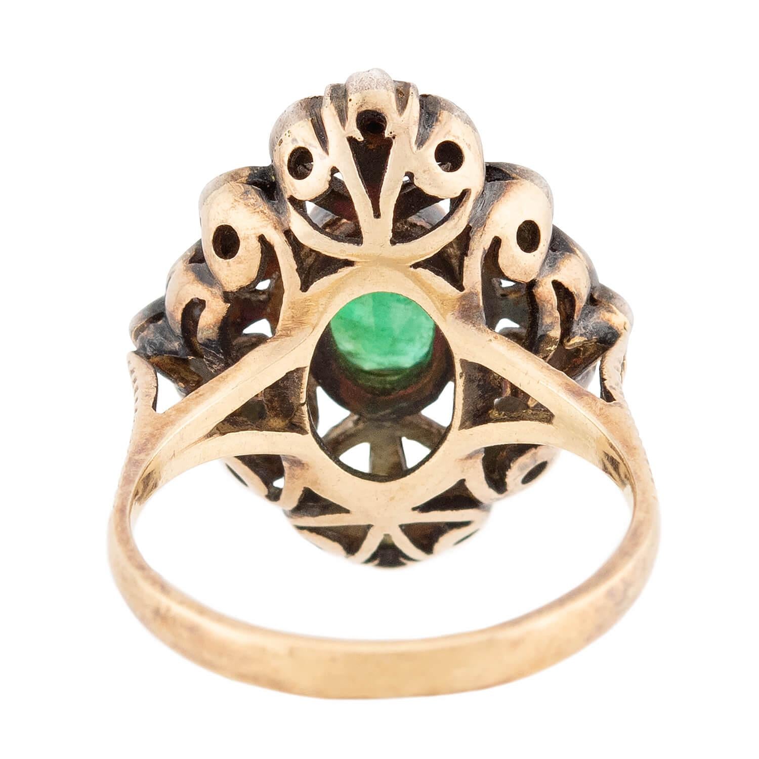 Art Deco 18k/Sterling Silver Emerald Ring