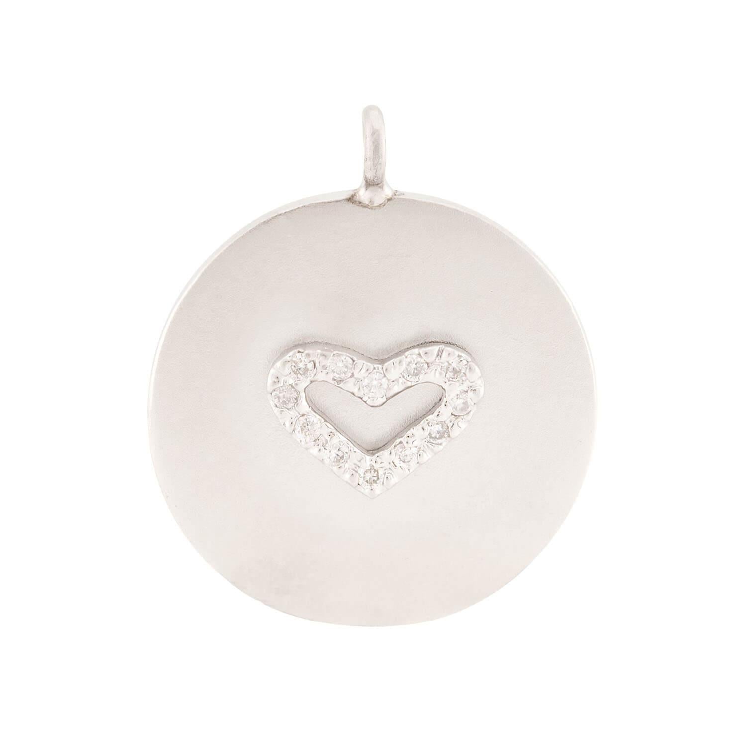 Estate 14k Diamond Heart Disc Pendant