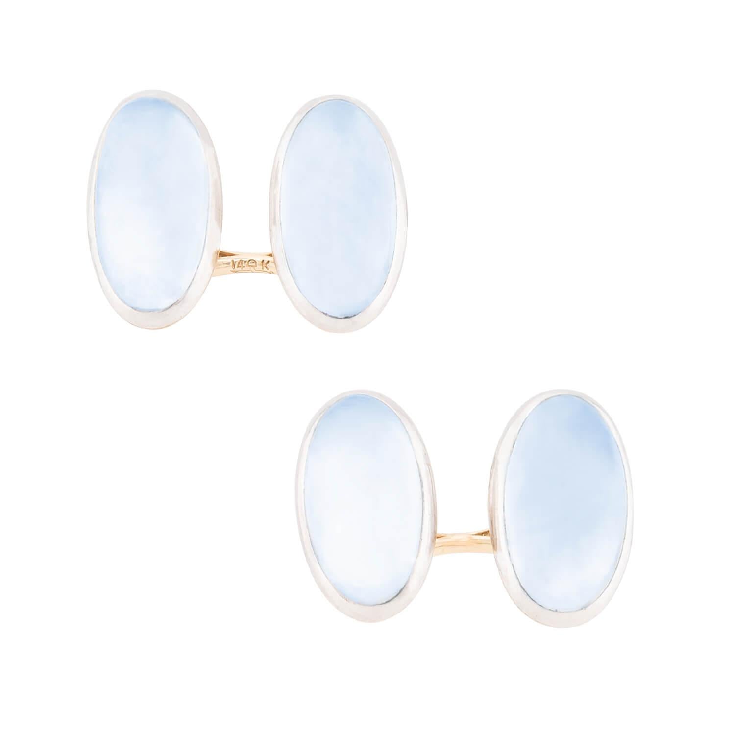 LARTER AND SONS Edwardian 14k/Platinum Moonstone Cufflinks