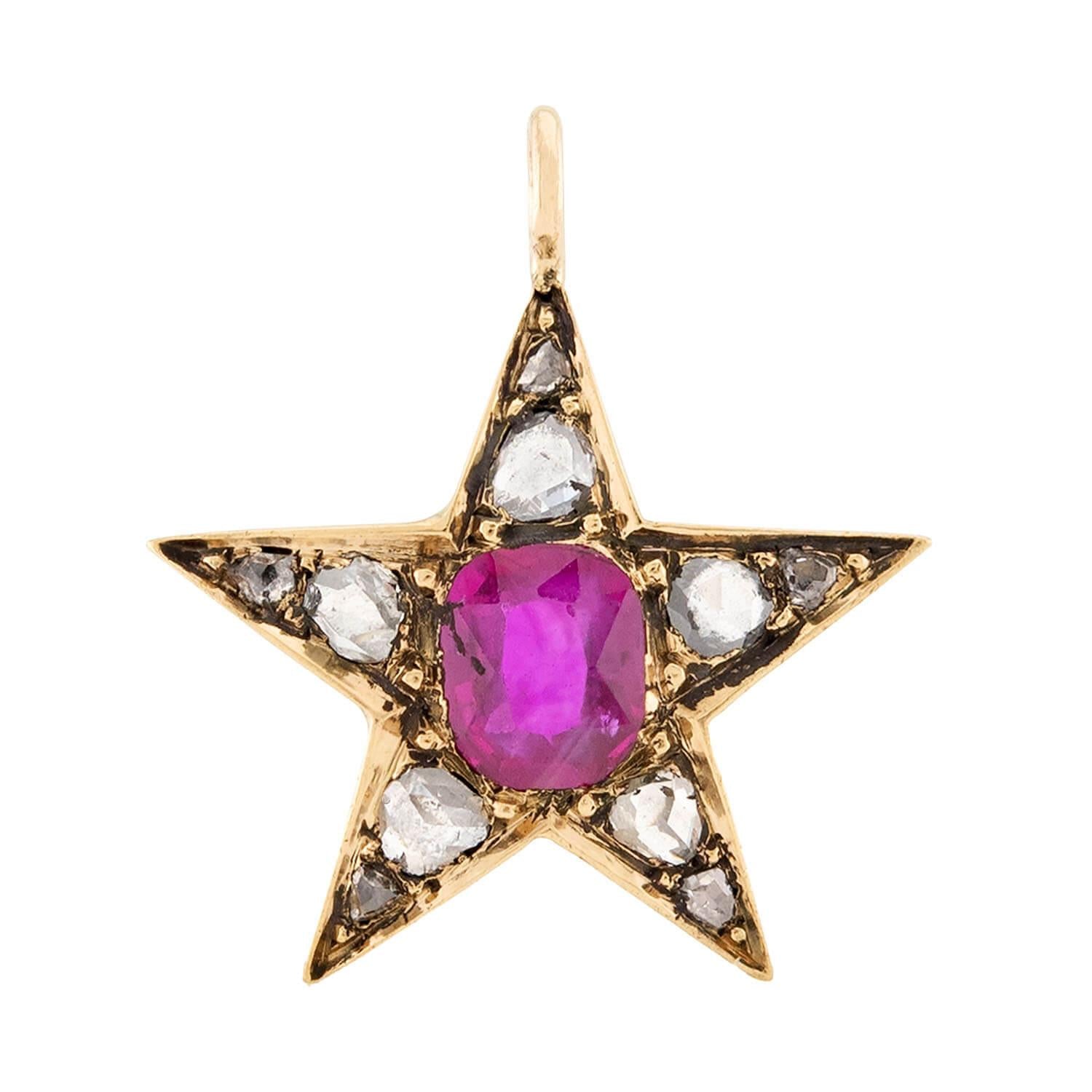 Victorian 18k Ruby and Diamond Star Pendant/Charm