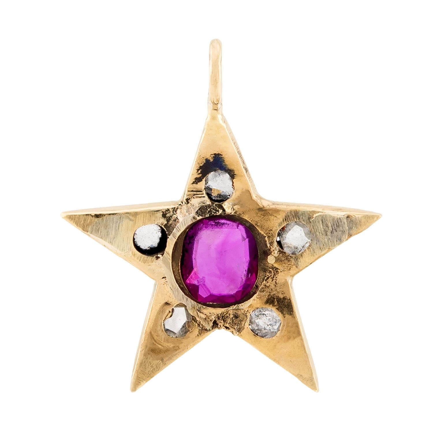 Victorian 18k Ruby and Diamond Star Pendant/Charm