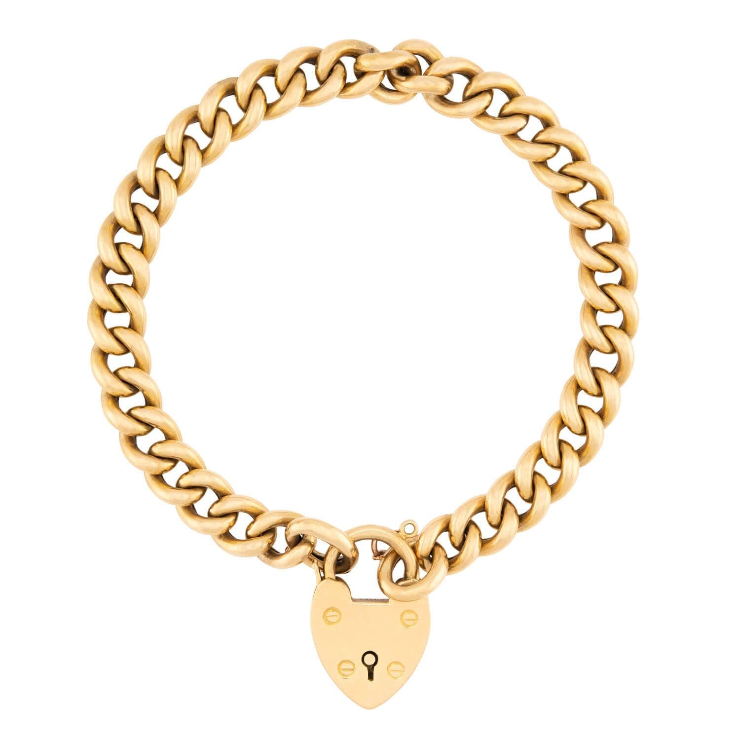 Victorian English 18k Cuban Link Heart Padlock Bracelet