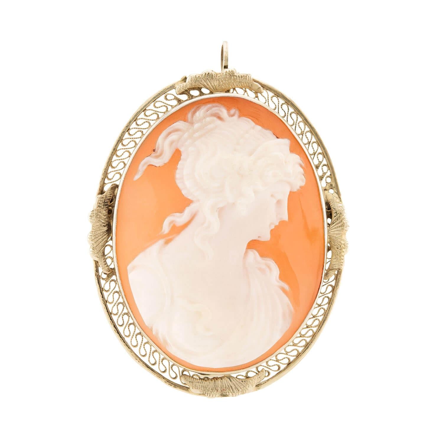 Victorian 14k Shell Cameo Pin/Pendant