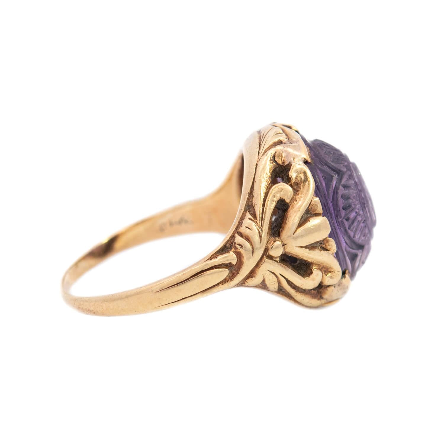 Art Nouveau 14k Amethyst Repousse Ring