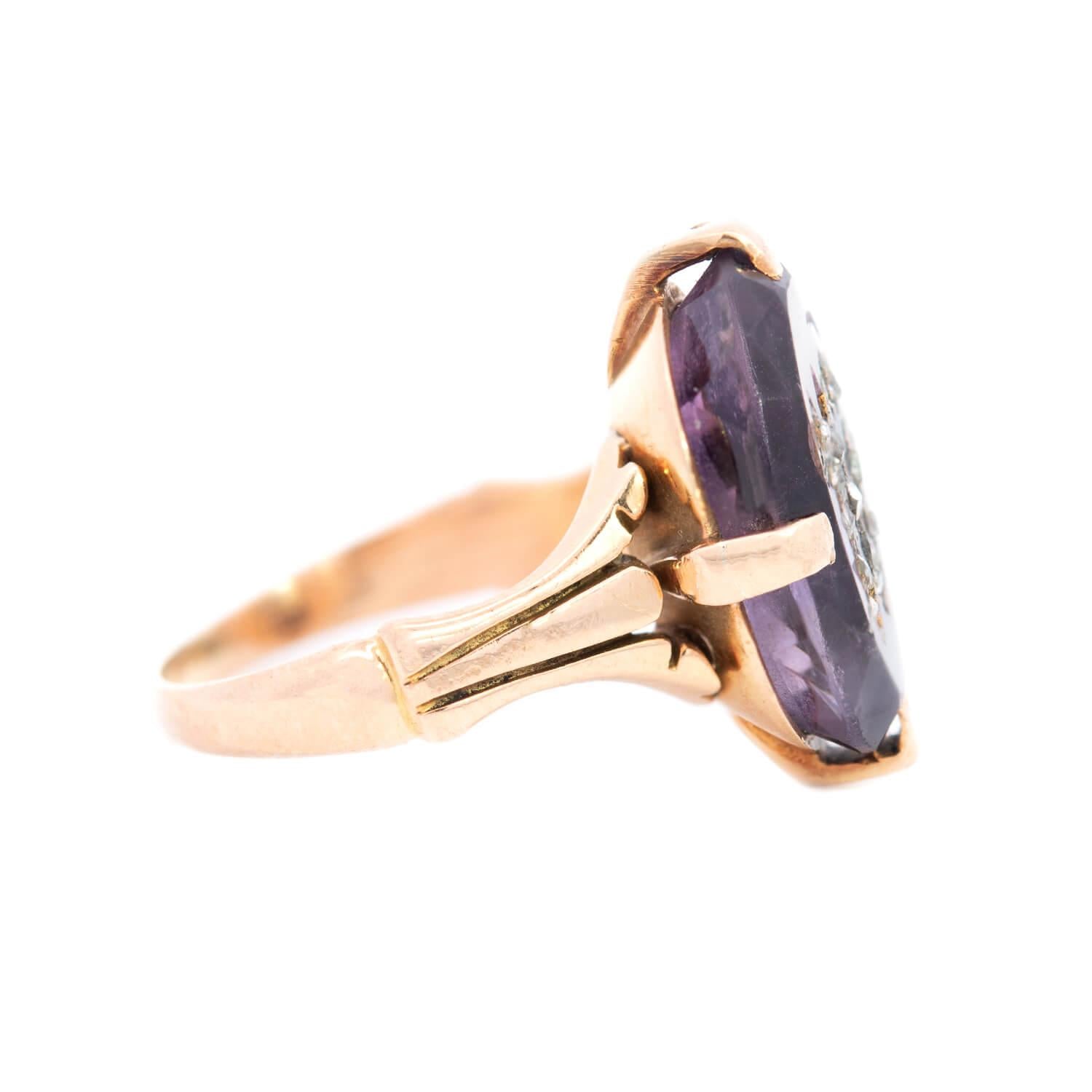 Victorian 18k Amethyst and Diamond Initial Inlay Ring