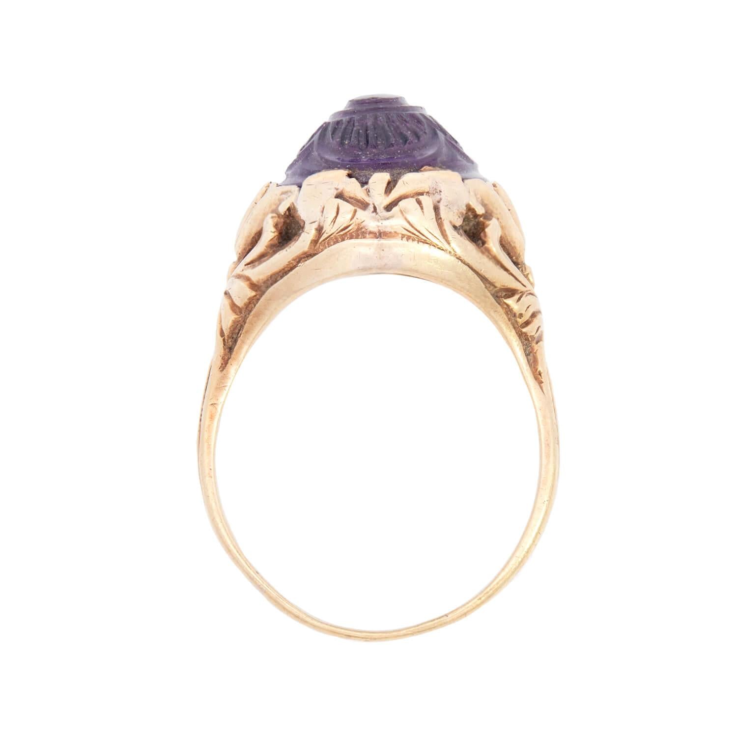 Art Nouveau 14k Amethyst Repousse Ring