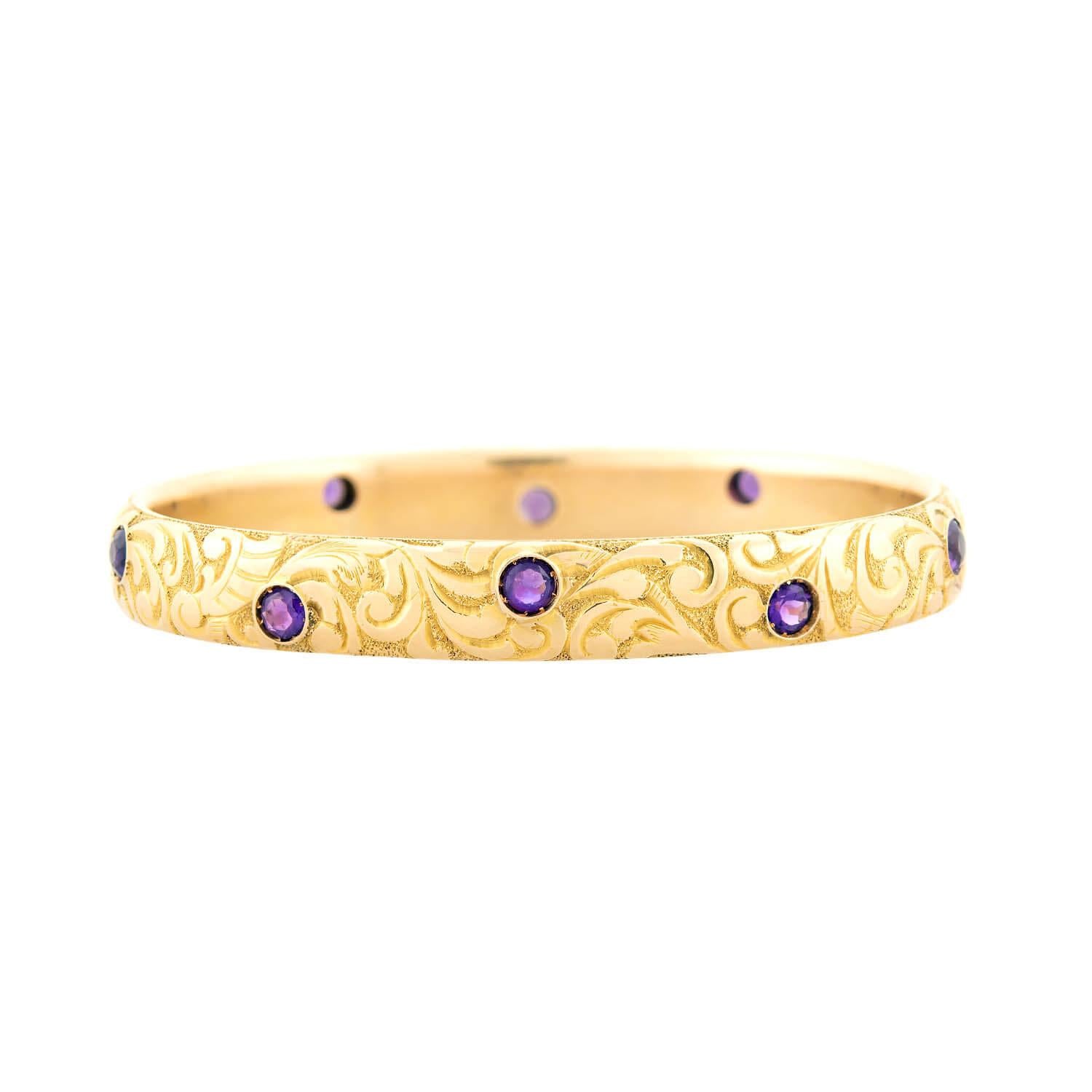 Victorian 14k Amethyst Carved Scrolling Motif Bracelet