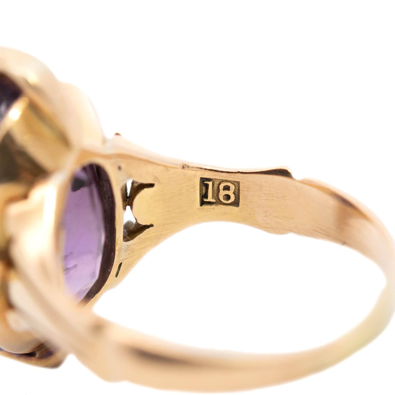 Victorian 18k Amethyst and Diamond Initial Inlay Ring