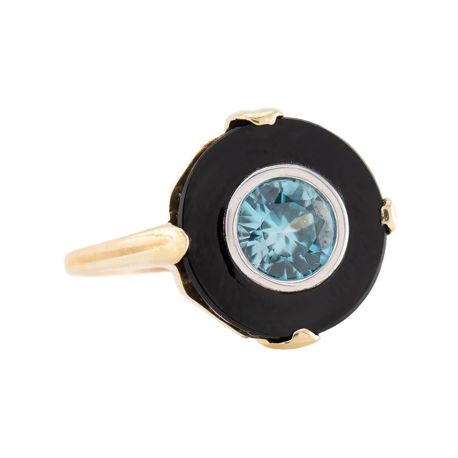 Art Deco 14k Onyx and Zircon Ring