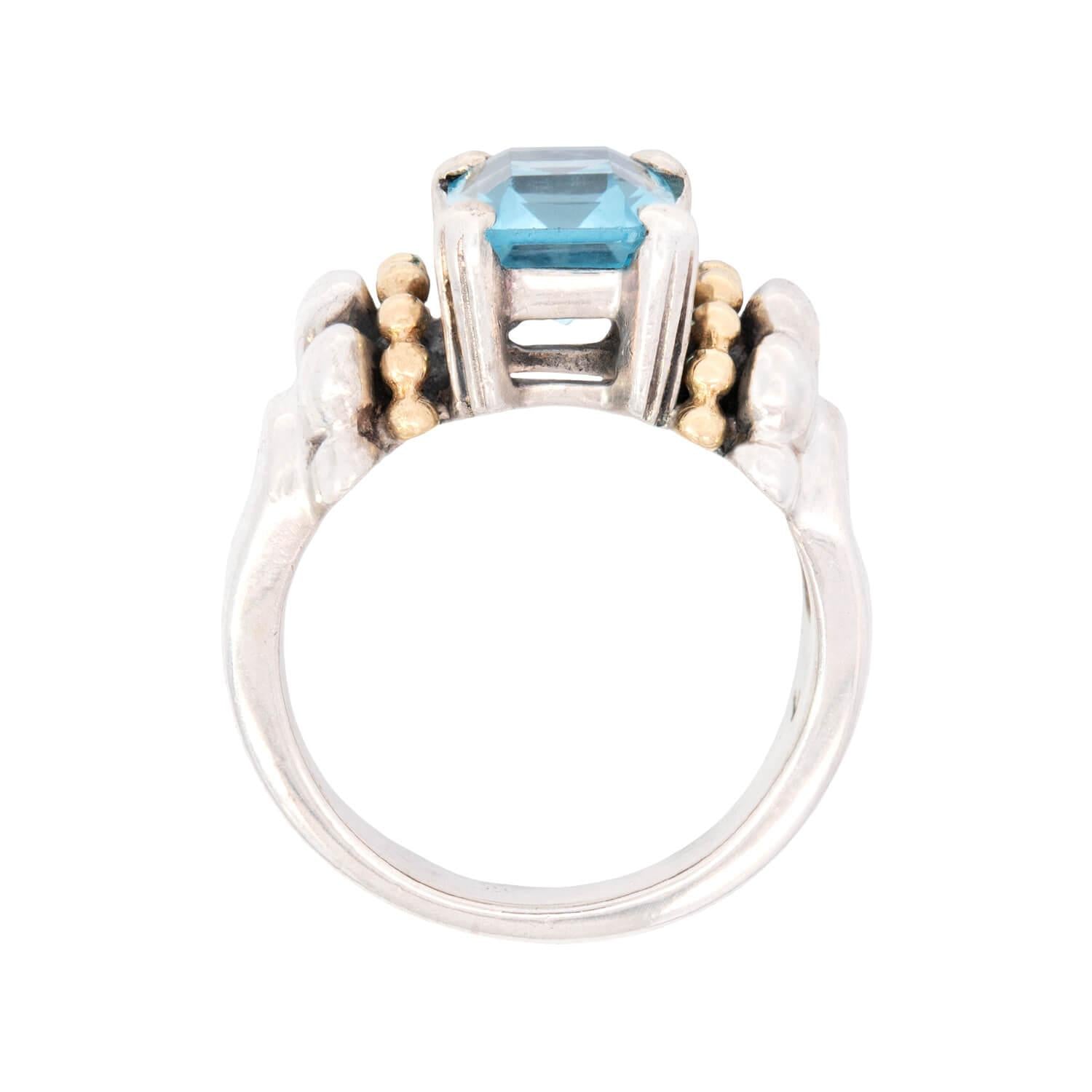 Estate 20ct Natural Super Blue Topaz sideways Sterling Silver Basket Ring popular #17794