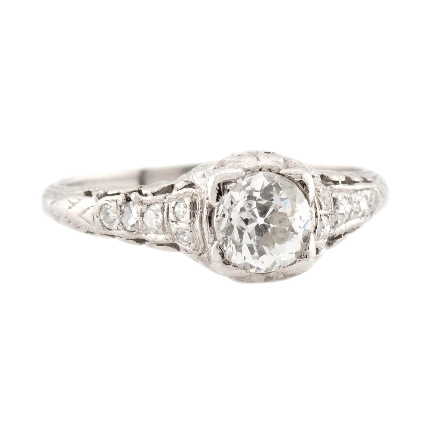 Art Deco Platinum Diamond Engagement Ring .66ct