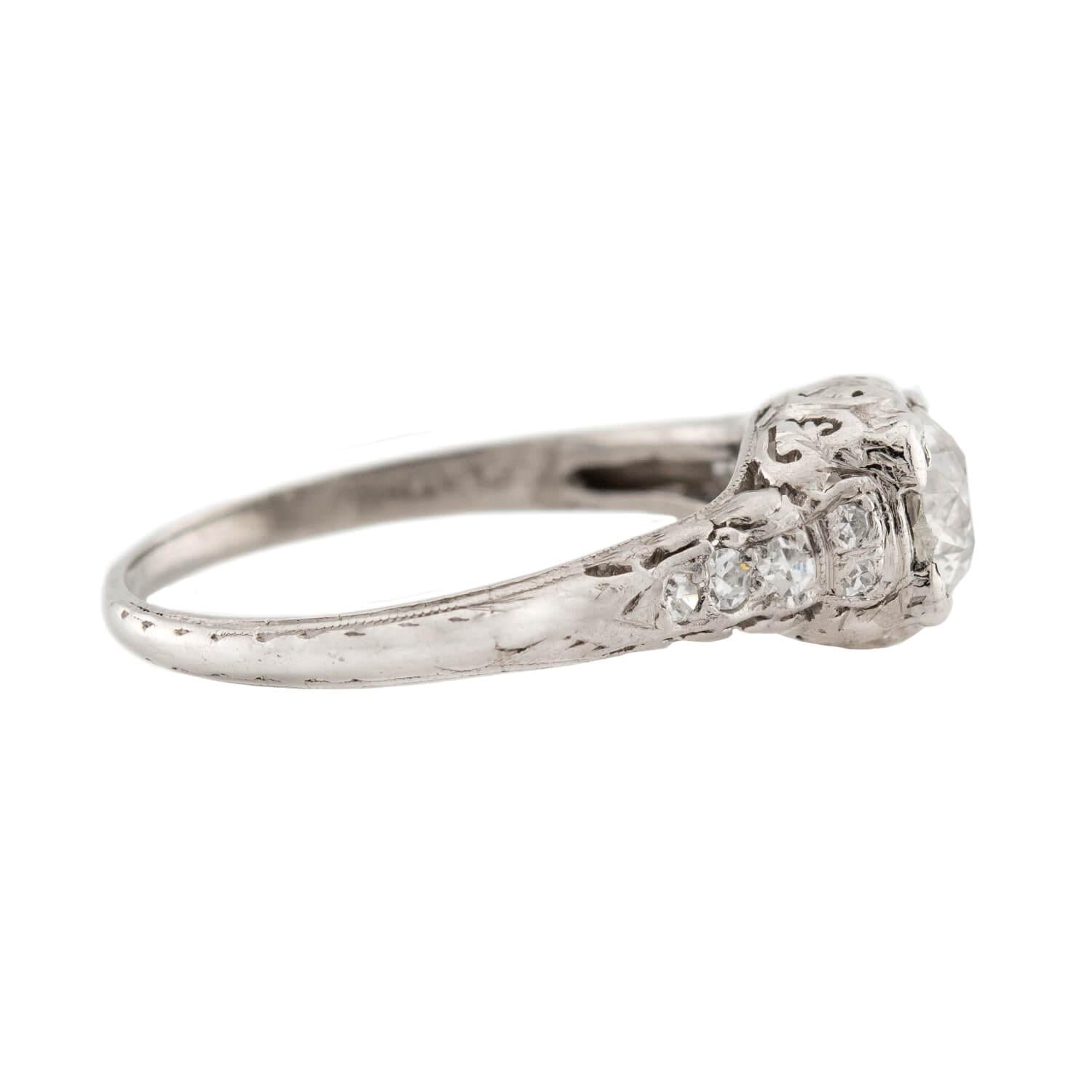 Art Deco Platinum Diamond Engagement Ring .66ct