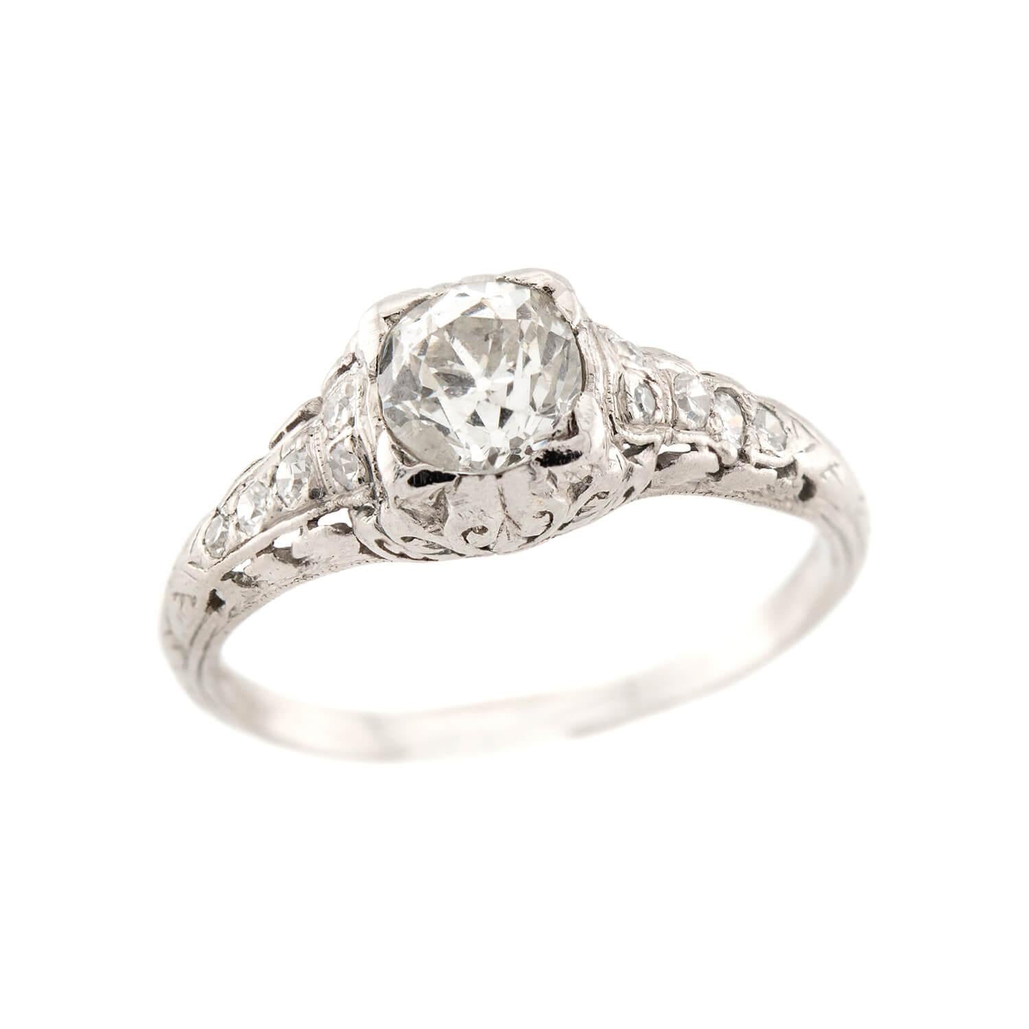 Art Deco Platinum Diamond Engagement Ring .66ct