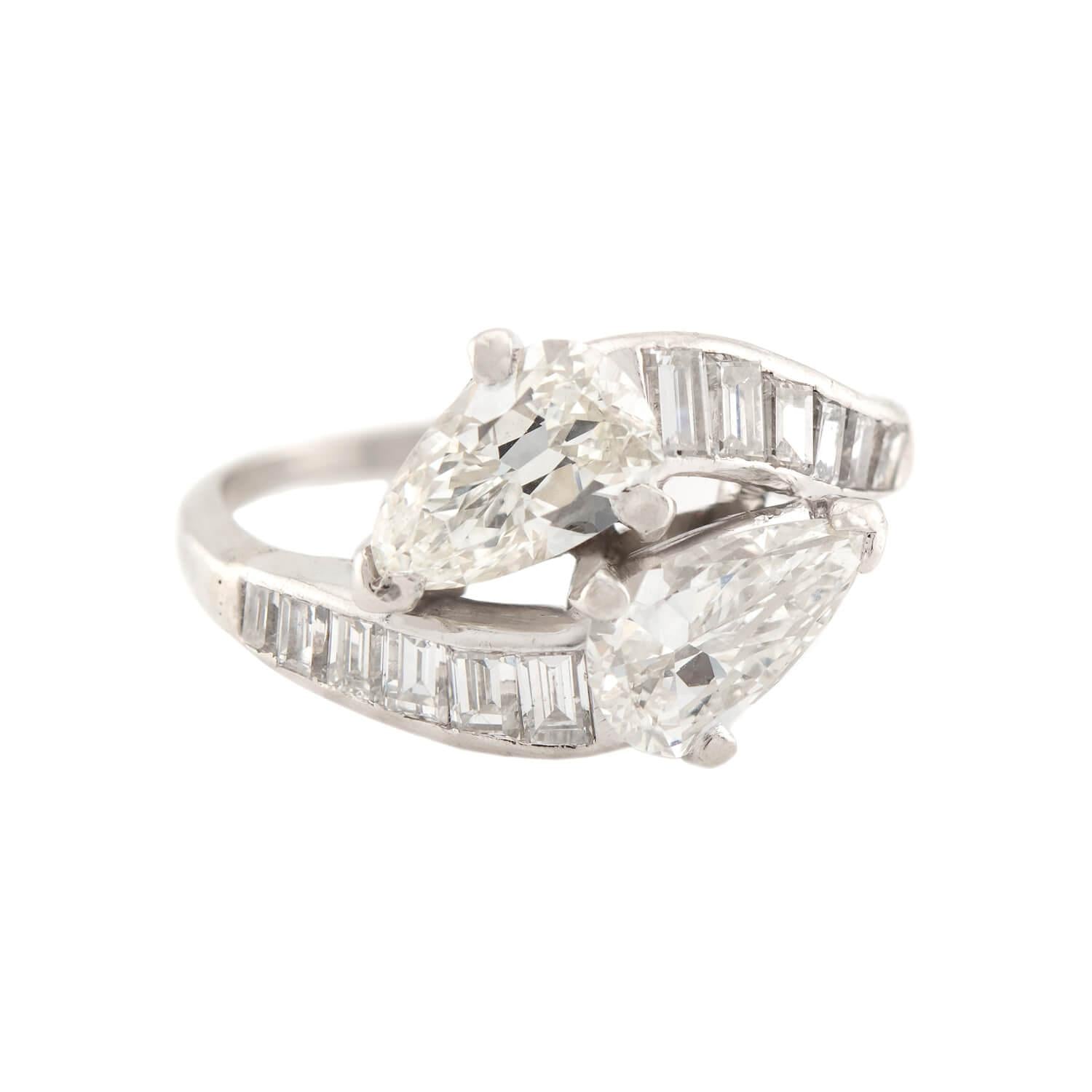 Art Deco Platinum Diamonds Bypass Ring