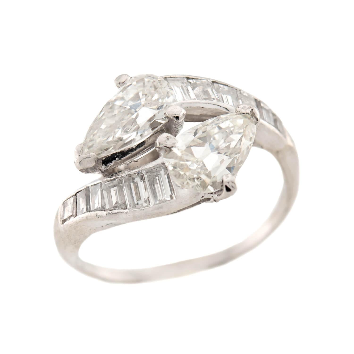 Art Deco Platinum Diamonds Bypass Ring