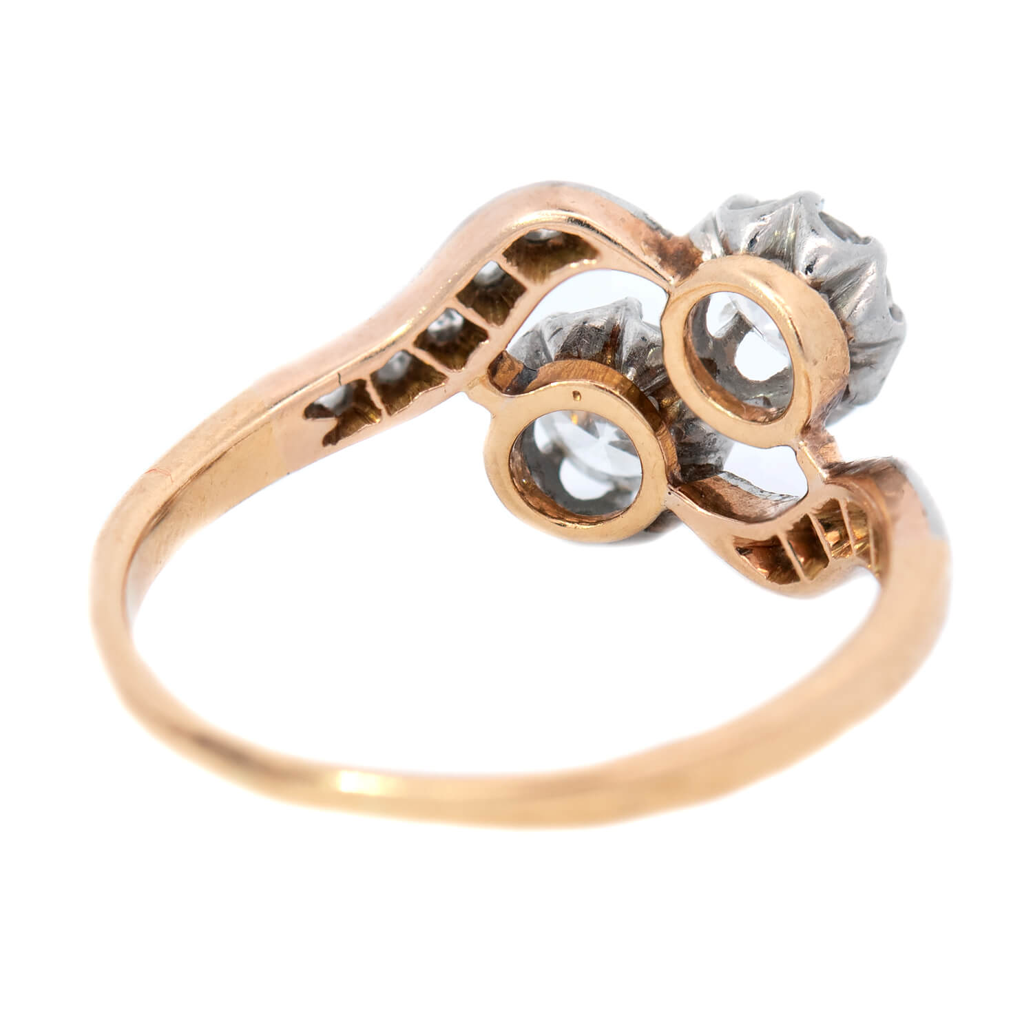 Edwardian 18k/Platinum Moi et Toi Bypass Diamond Ring