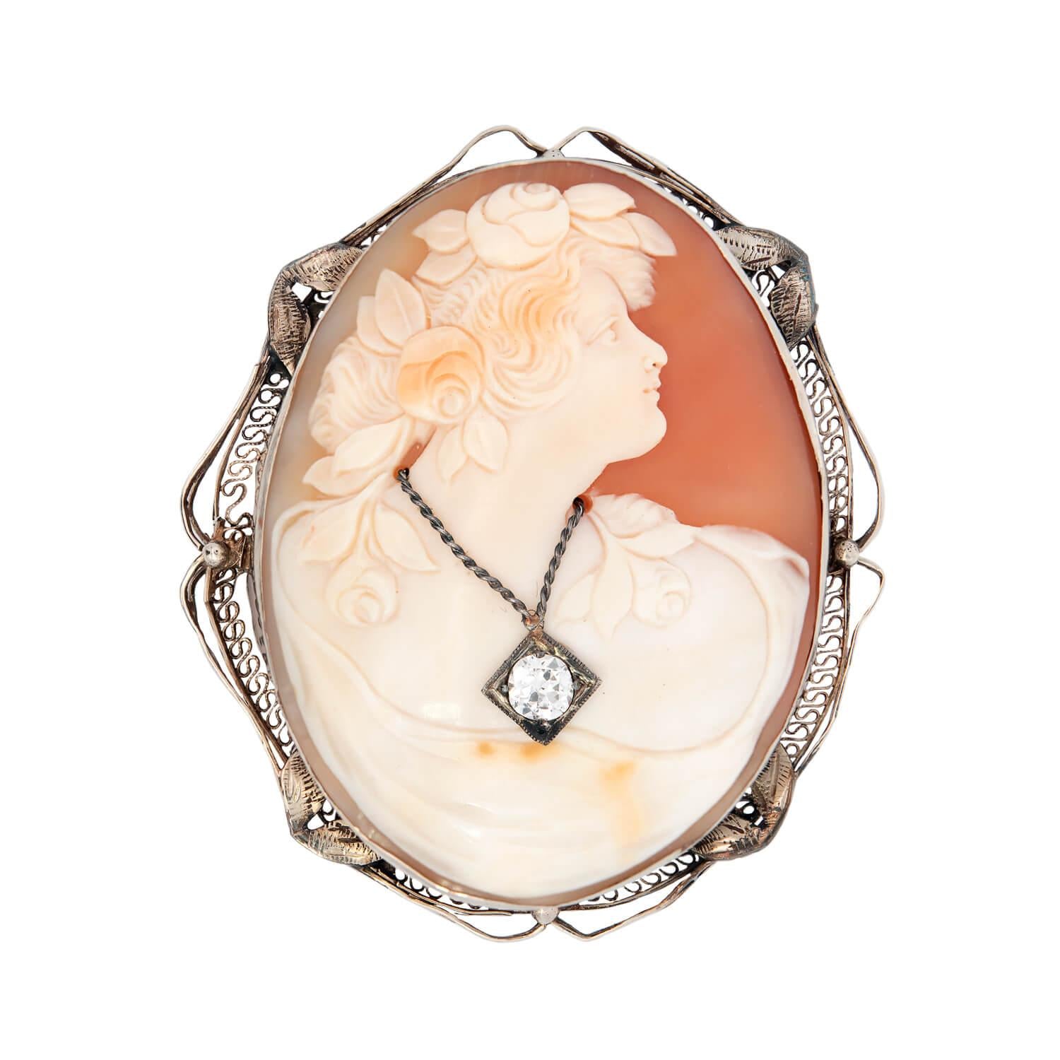 Victorian 14k Diamond Cameo Pin/Pendant