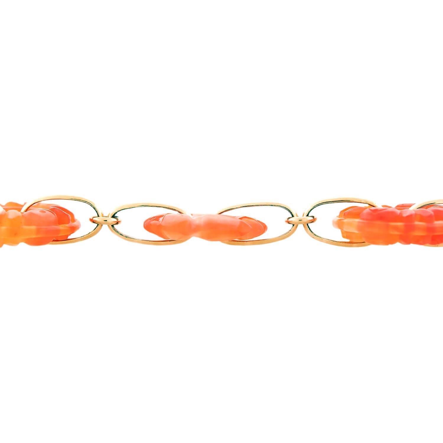 Art Deco 14k Carved Carnelian Disks Bracelet