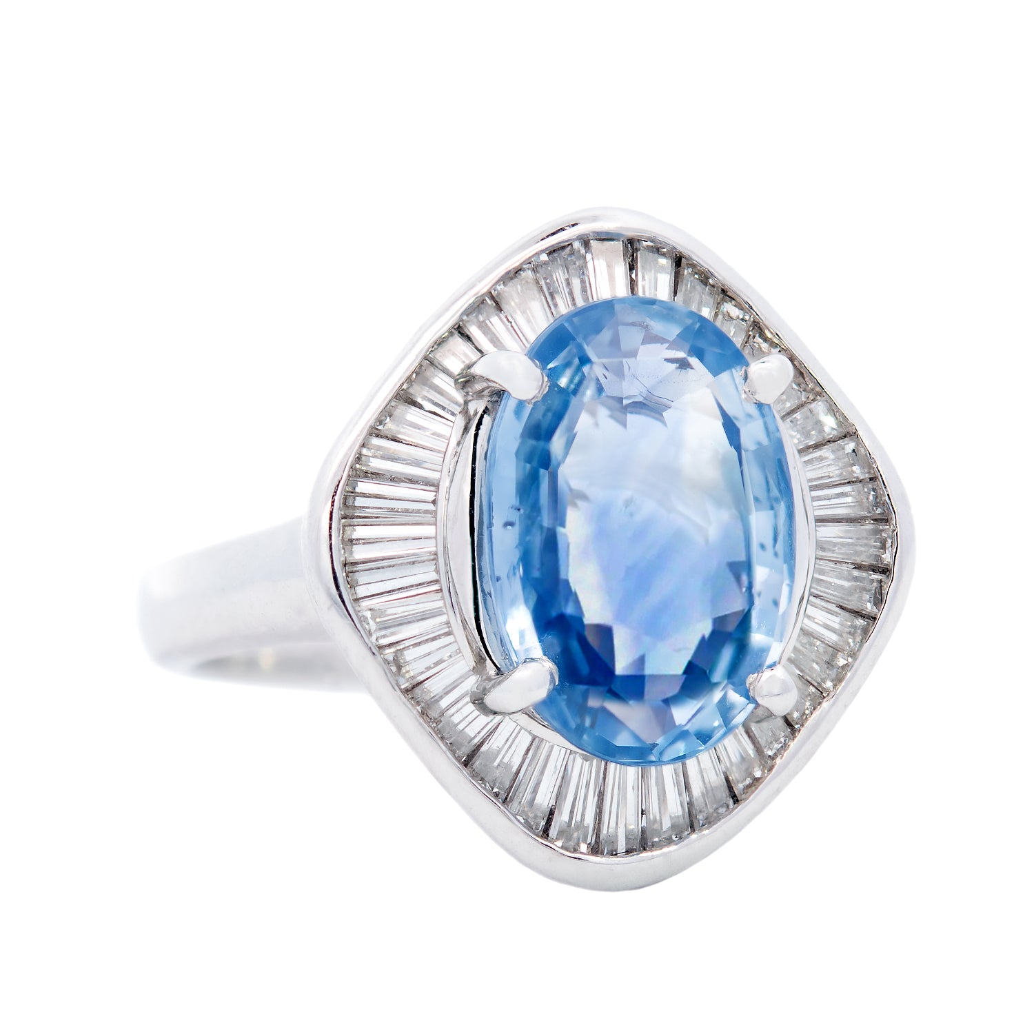 Art Deco Platinum GIA Ceylon Blue Sapphire Engagement Ring