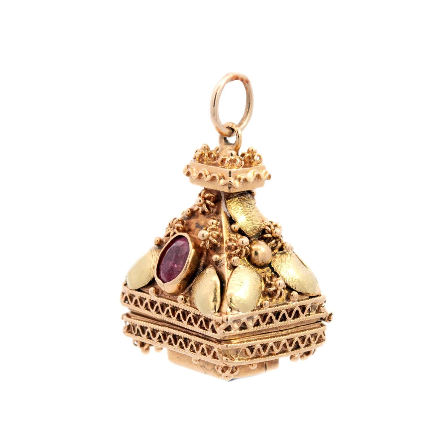 Estate Italian 18k Tourmaline Hidden Locket Fob