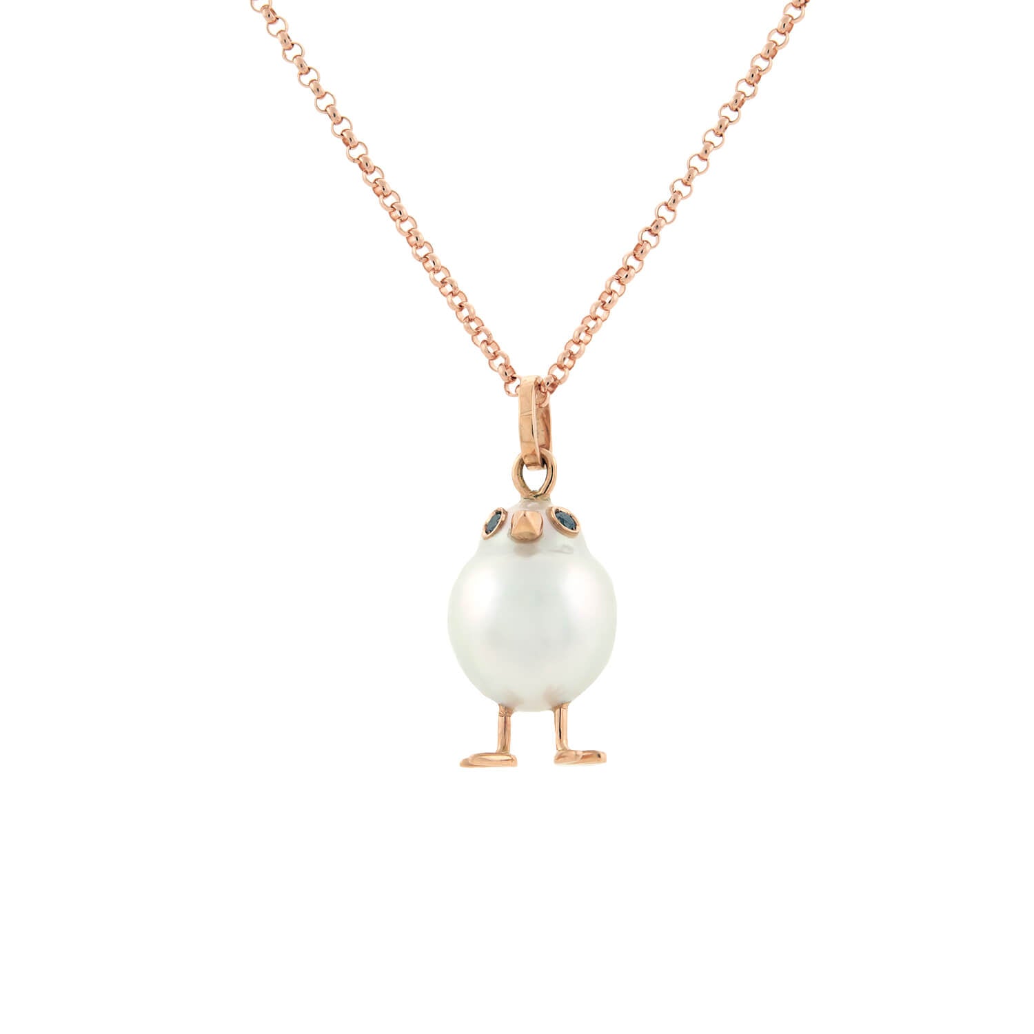 Estate South Sea Pearl Chicken Pendent w/14k Rose Gold Chain