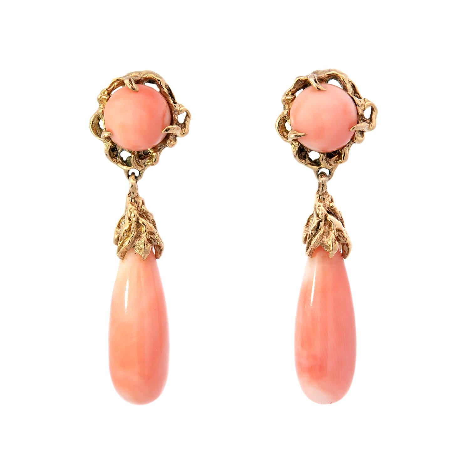 Victorian 14k Coral Drop Earrings