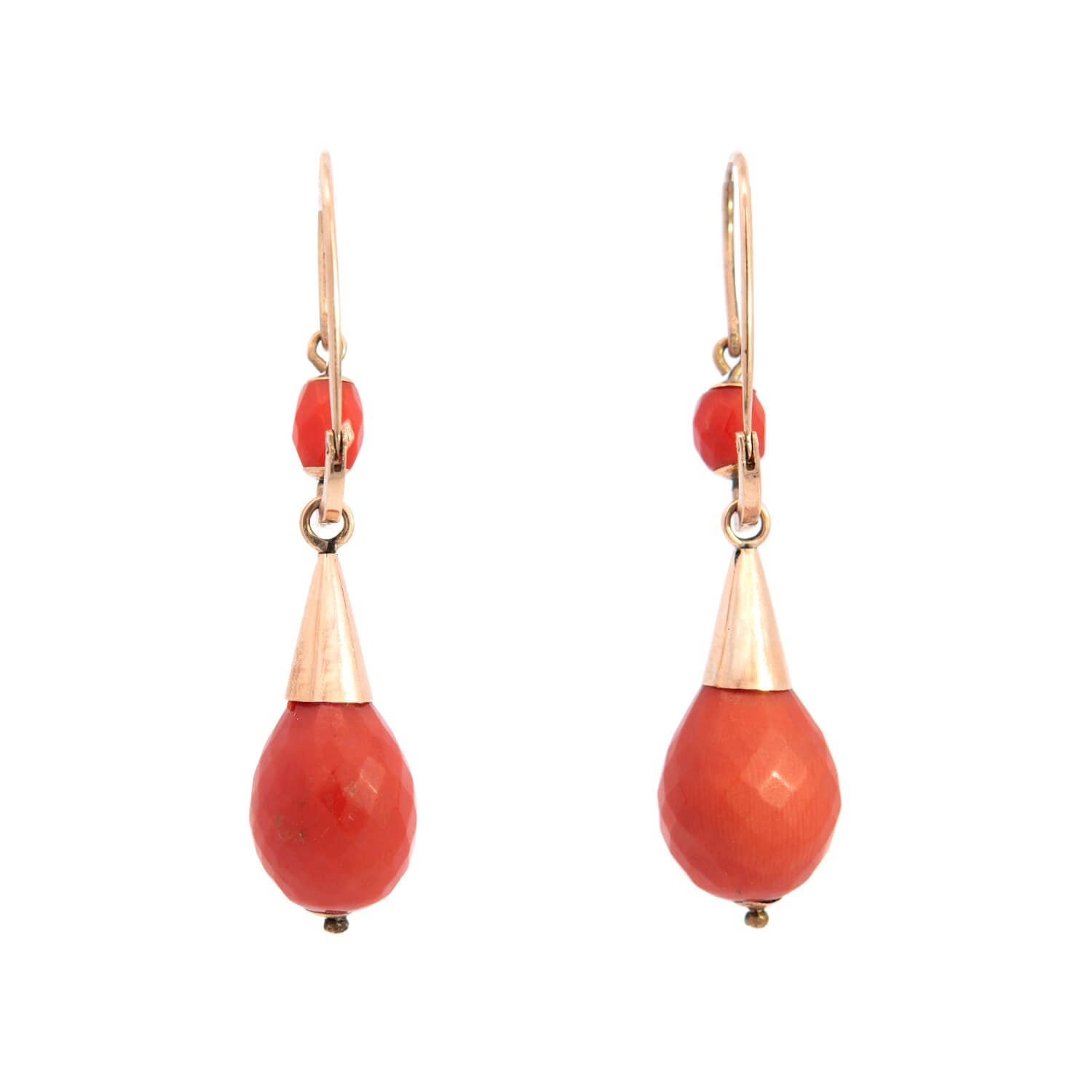 Victorian 18k Faceted Coral Dangle Earrings