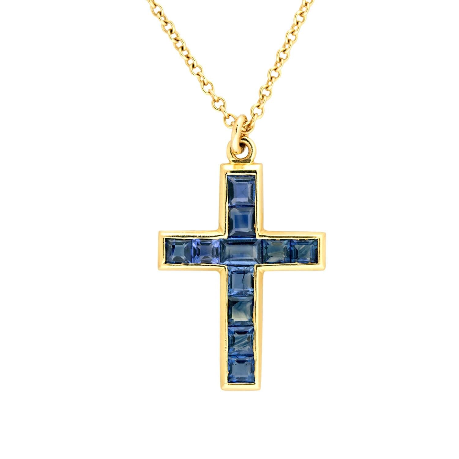 Late Victorian 18k Sapphire Cross Pendant Necklace