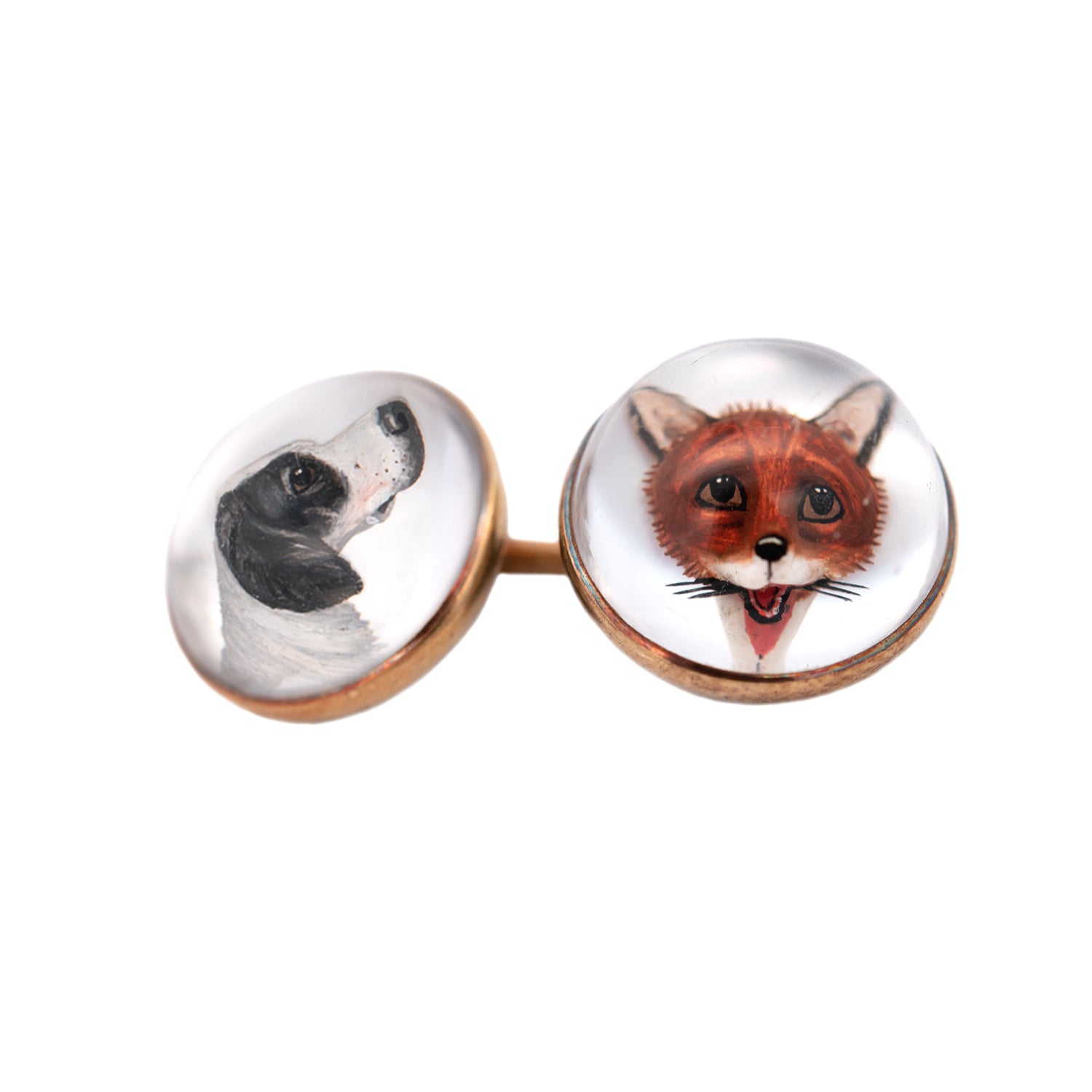 Edwardian 14k Essex Crystal Hunting Dog & Fox Cufflinks