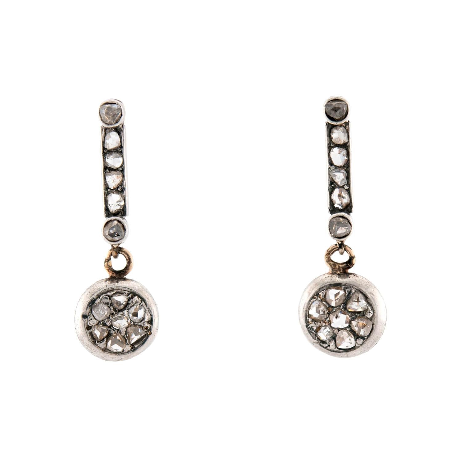 Victorian 14k Rose Cut Diamond Drop Earrings