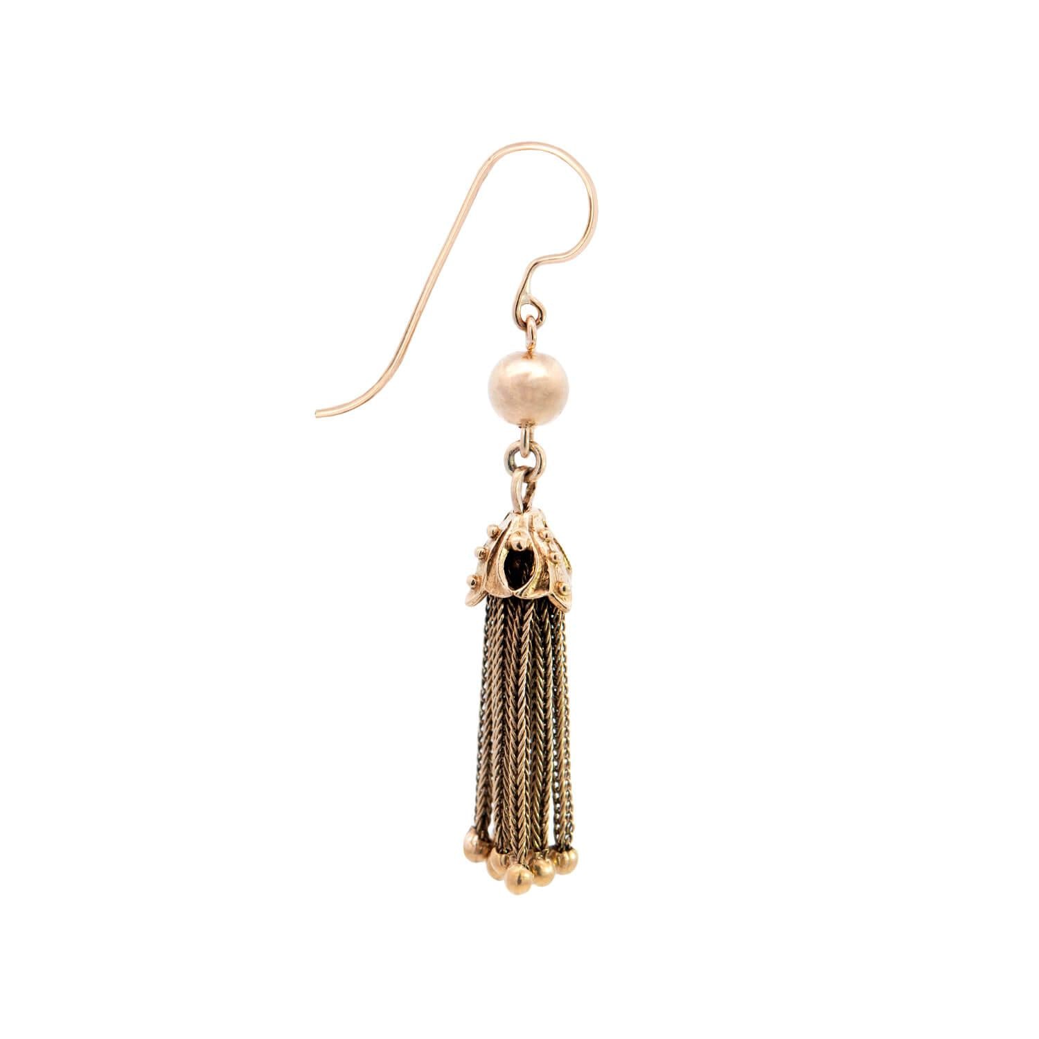 Victorian 14k Braided Chain Tassel Dangle Earrings