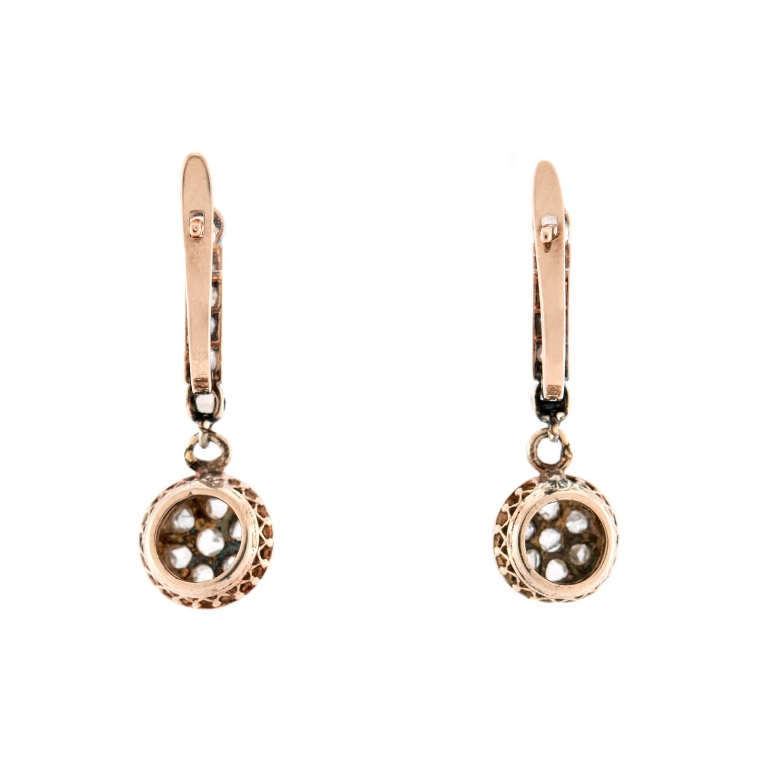 Victorian 14k Rose Cut Diamond Drop Earrings