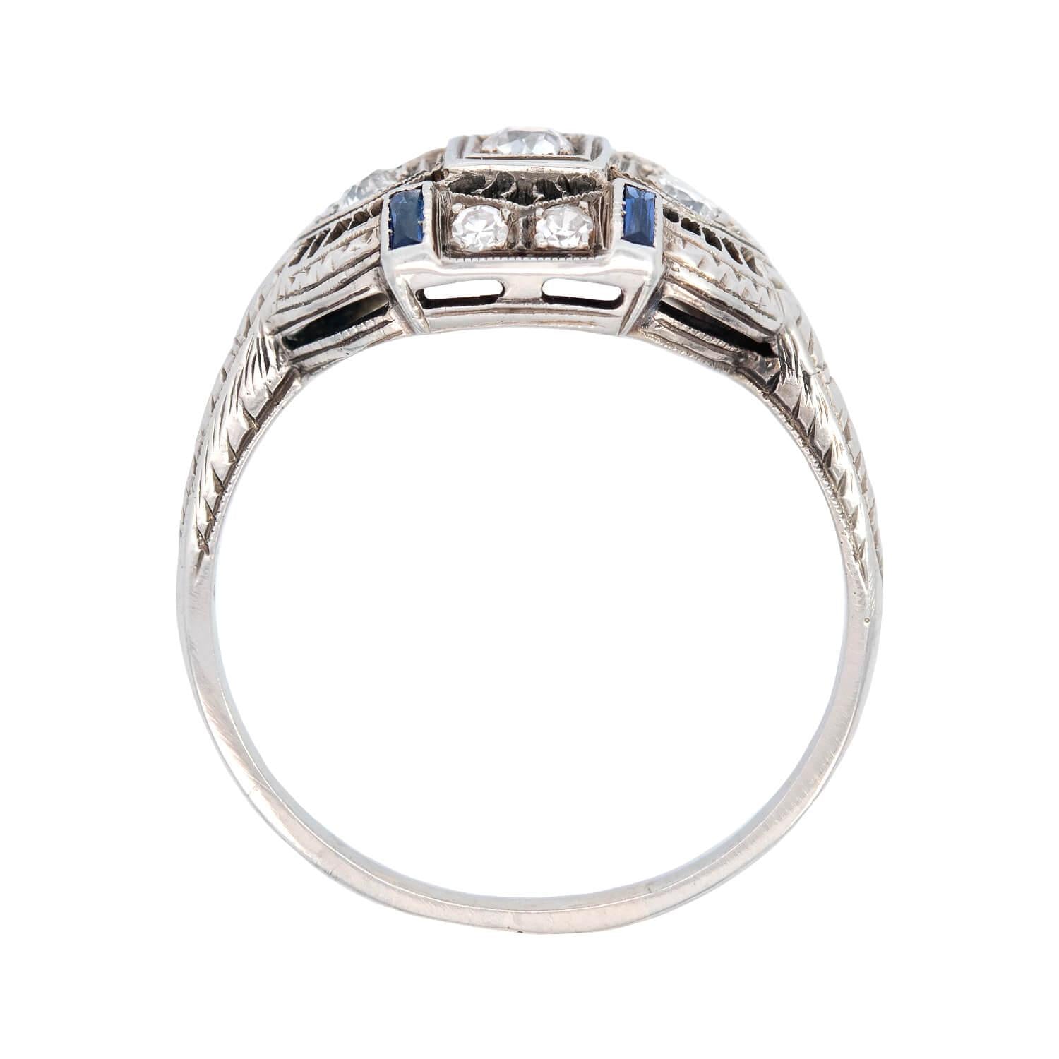 Art Deco 18k Diamond and Sapphire Filigree Ring